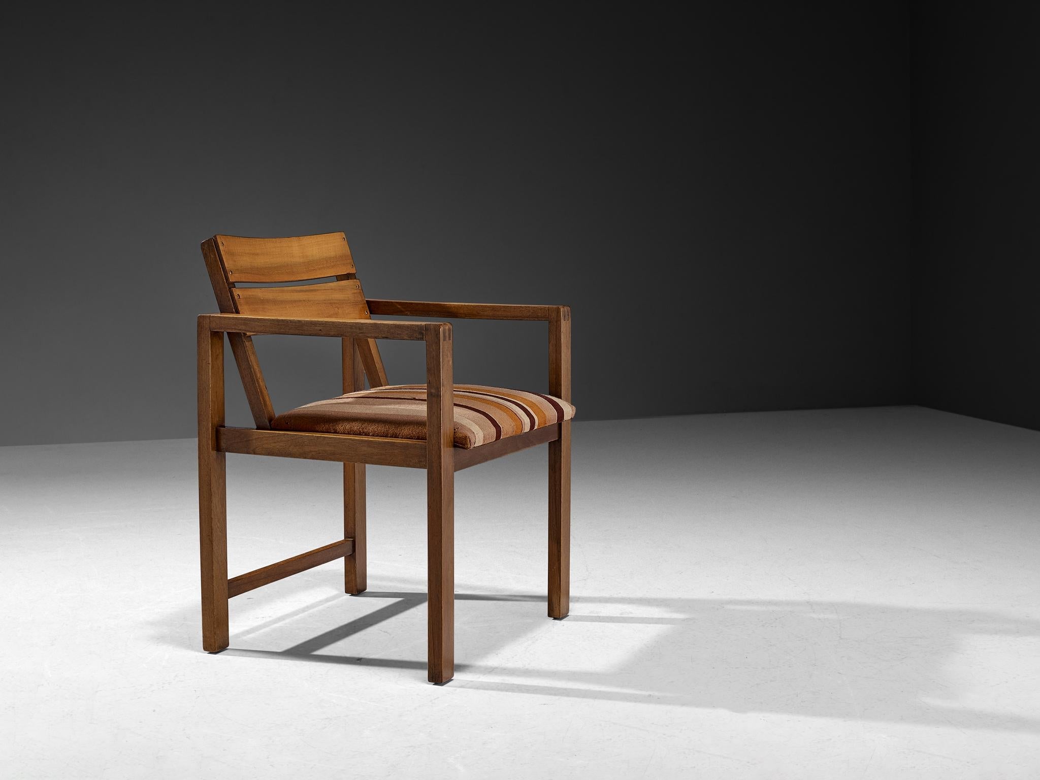 Erich Dieckmann Bauhaus Armchair in Walnut and Striped Fabric seating Morentz
