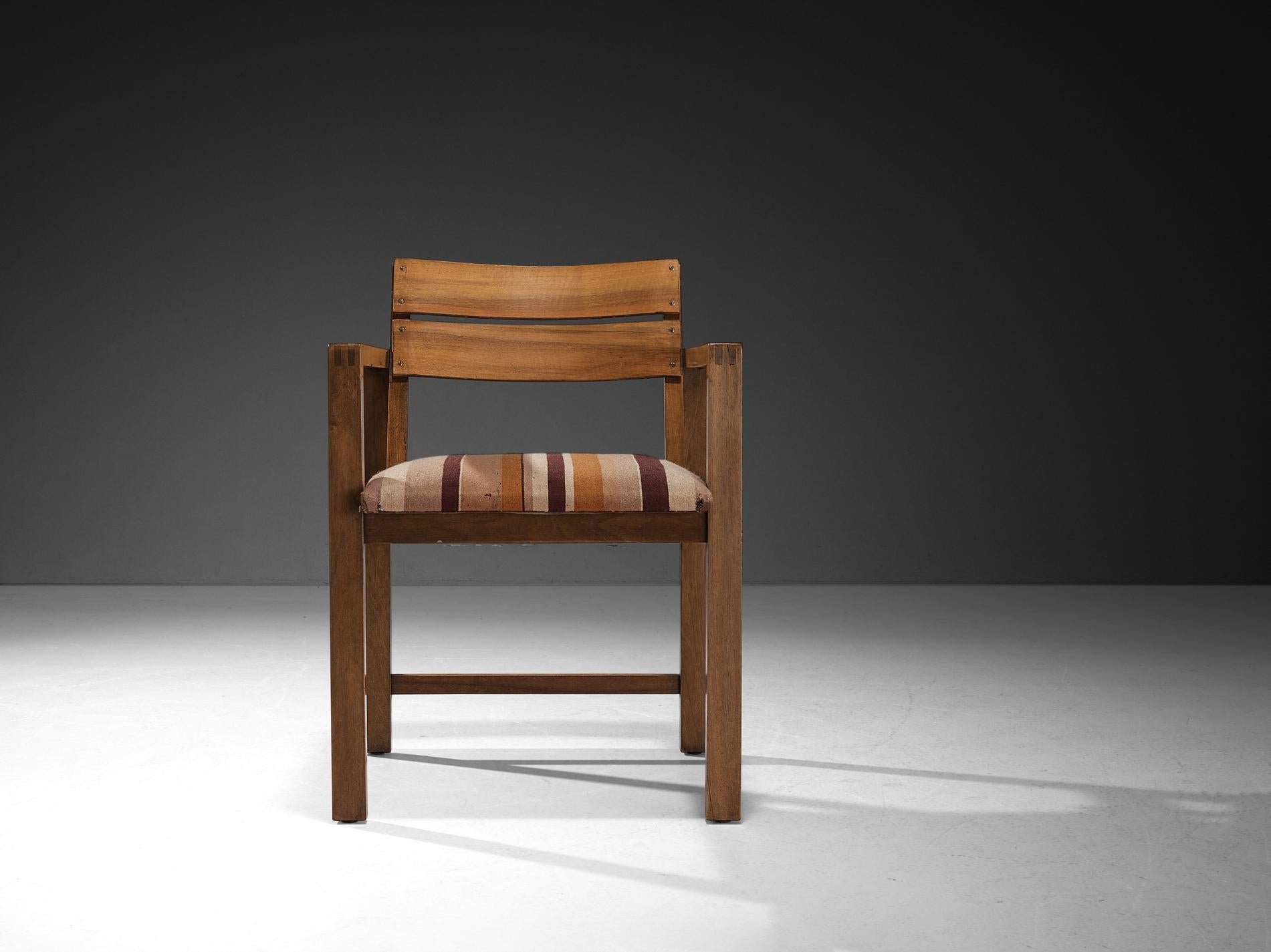 Erich Dieckmann Bauhaus Armchair in Walnut and Striped Fabric seating Morentz