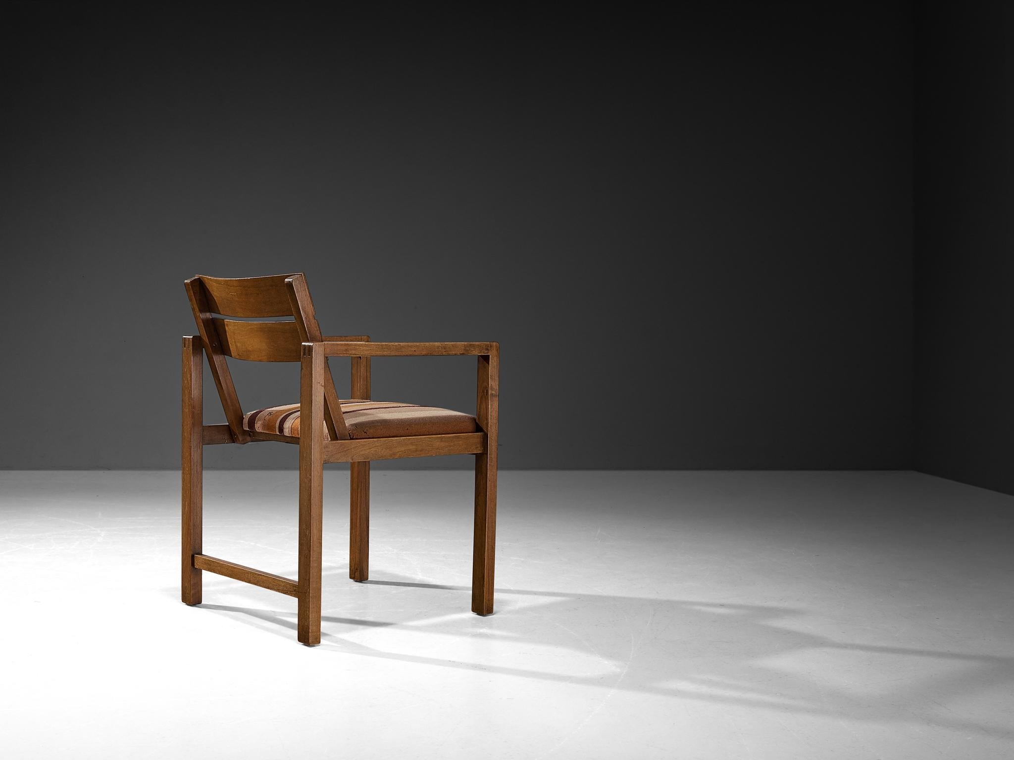 Erich Dieckmann Bauhaus Armchair in Walnut and Striped Fabric seating Morentz