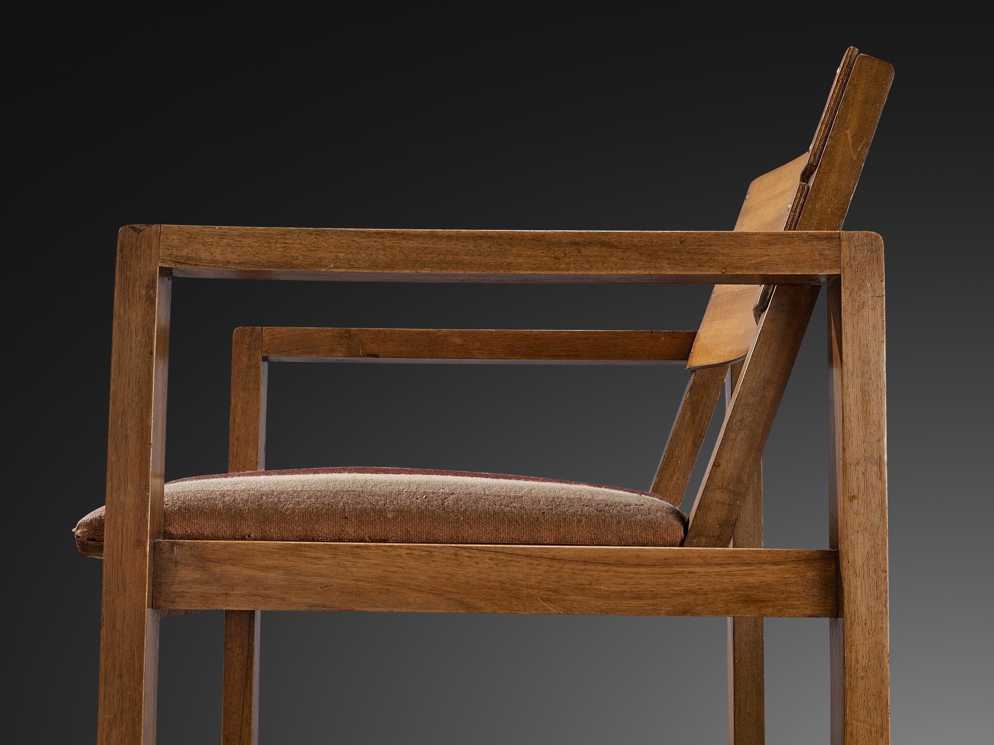 Erich Dieckmann Bauhaus Armchair in Walnut and Striped Fabric seating Morentz