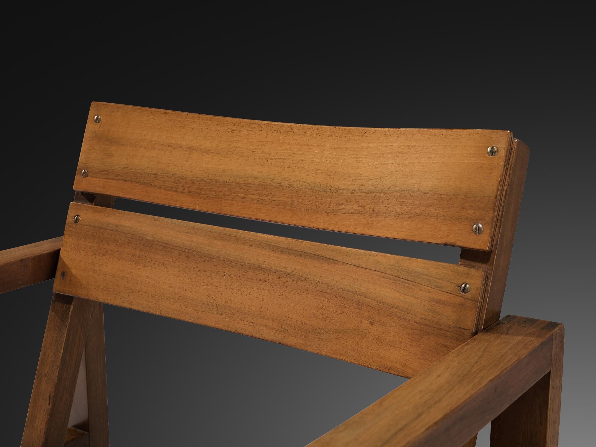 Erich Dieckmann Bauhaus Armchair in Walnut and Striped Fabric seating Morentz