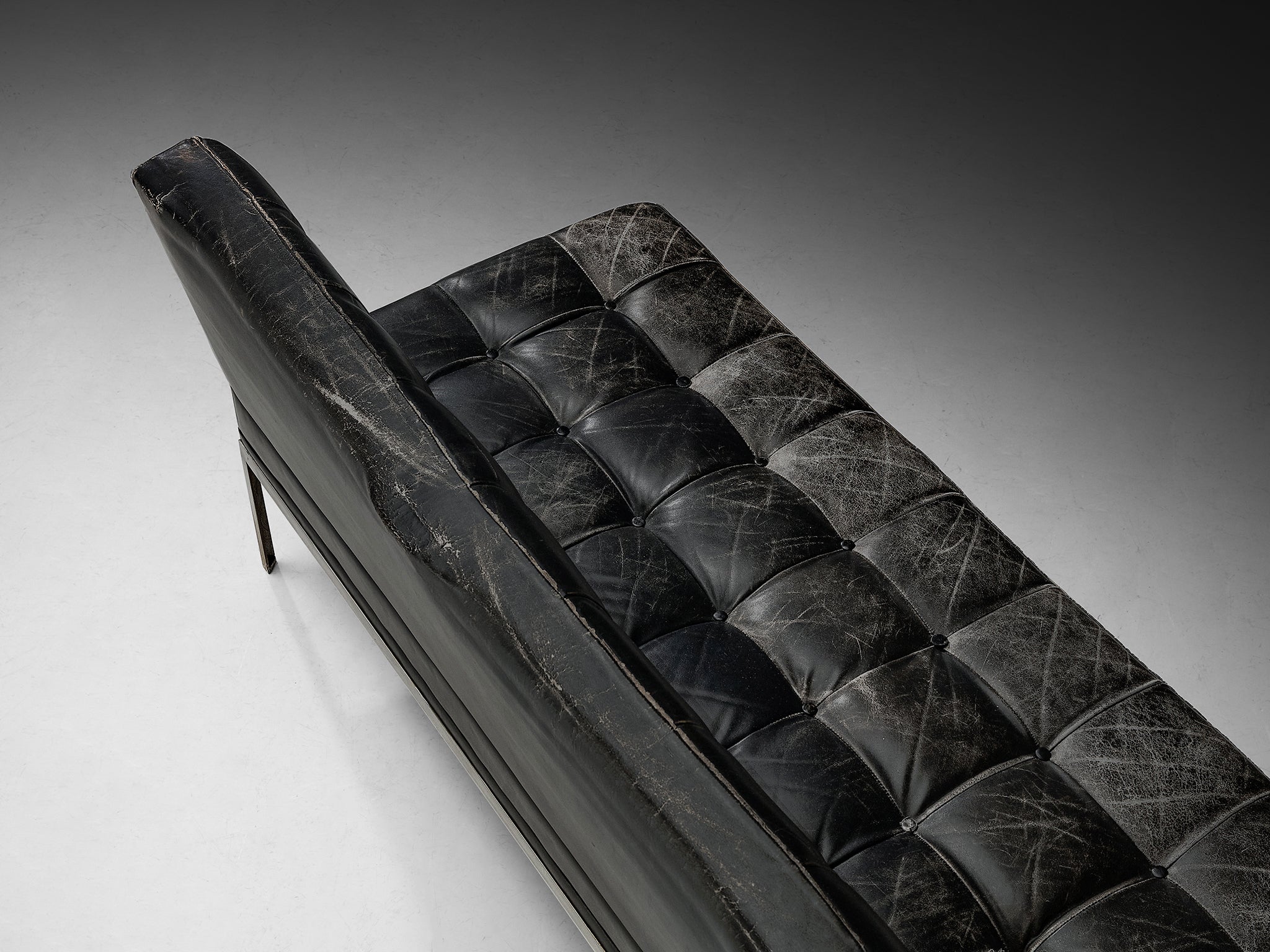 Johannes Spalt for Wittmann Sofa in Black Leather Seating Morentz