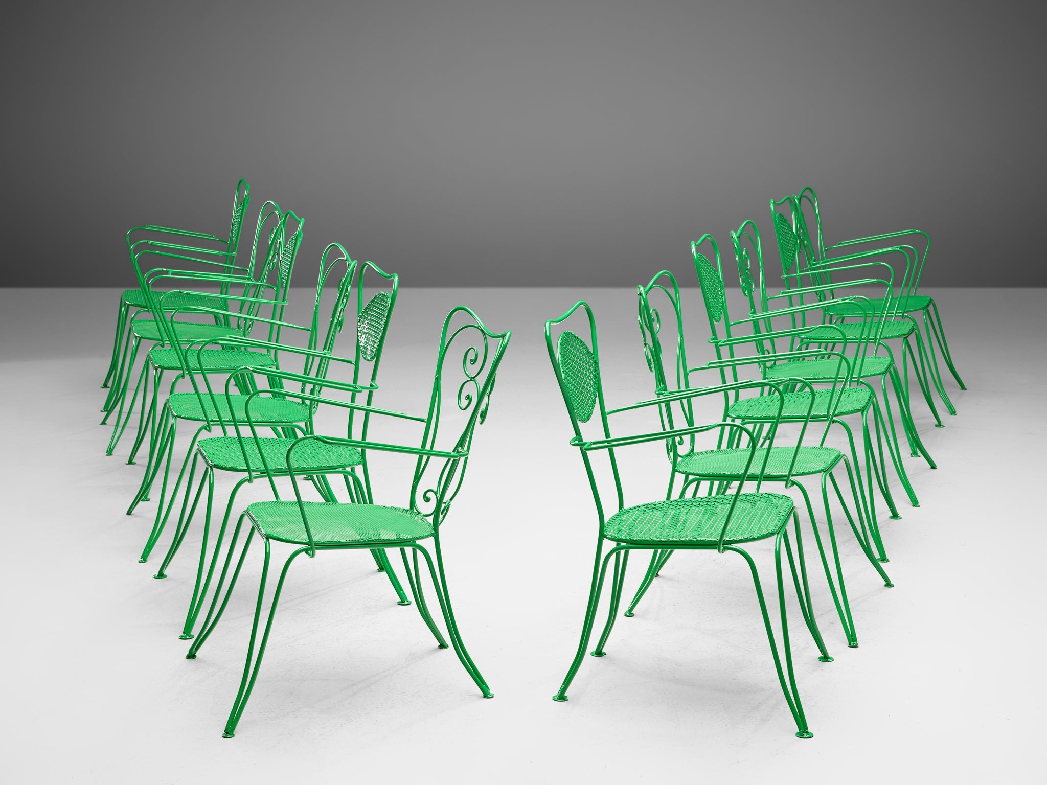 Set of Italian Patio Chairs in Green Lacquered Steel building and garden elements Morentz