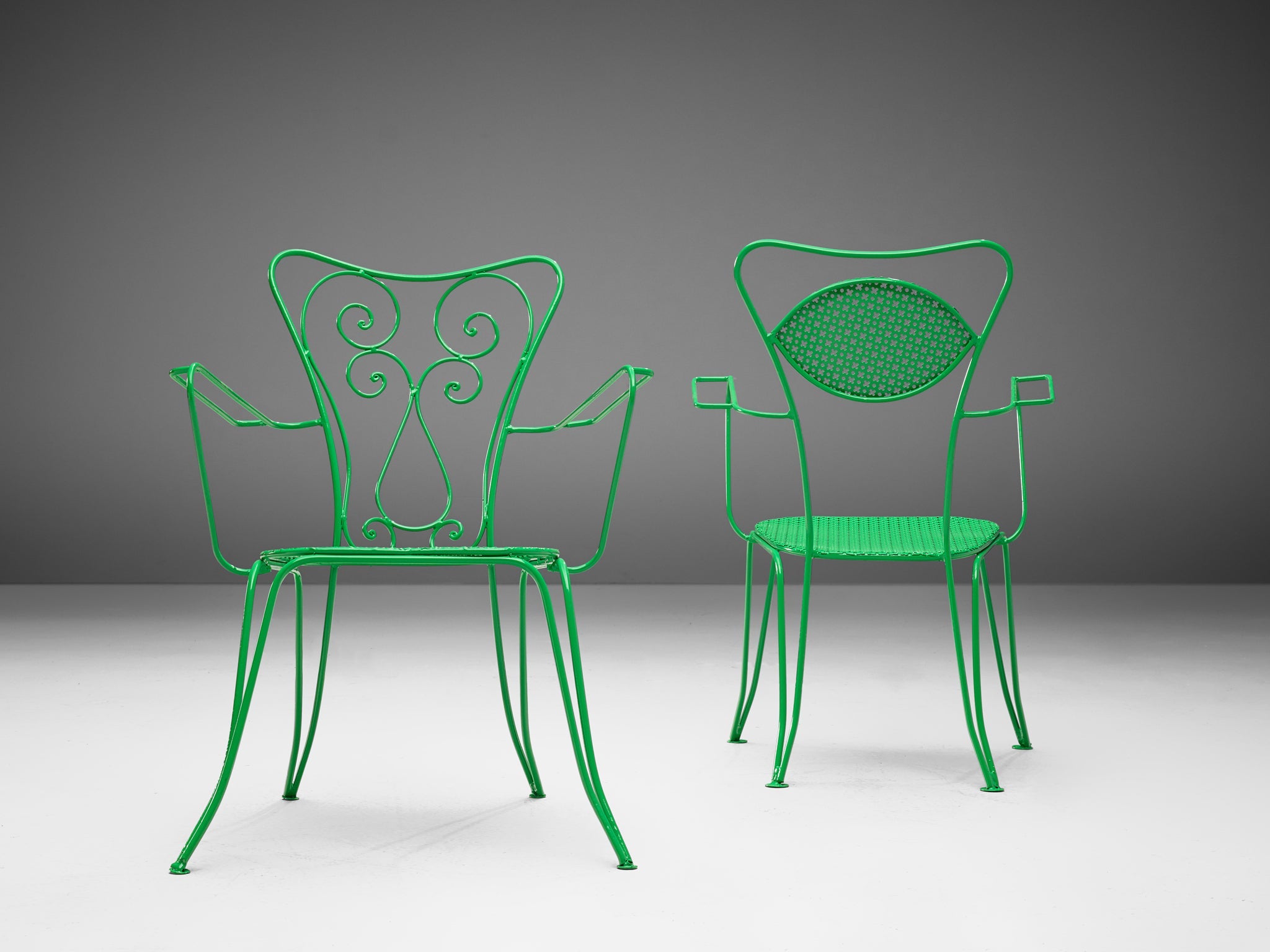 Large Set of Italian Patio Chairs in Green Lacquered Steel building and garden elements Morentz