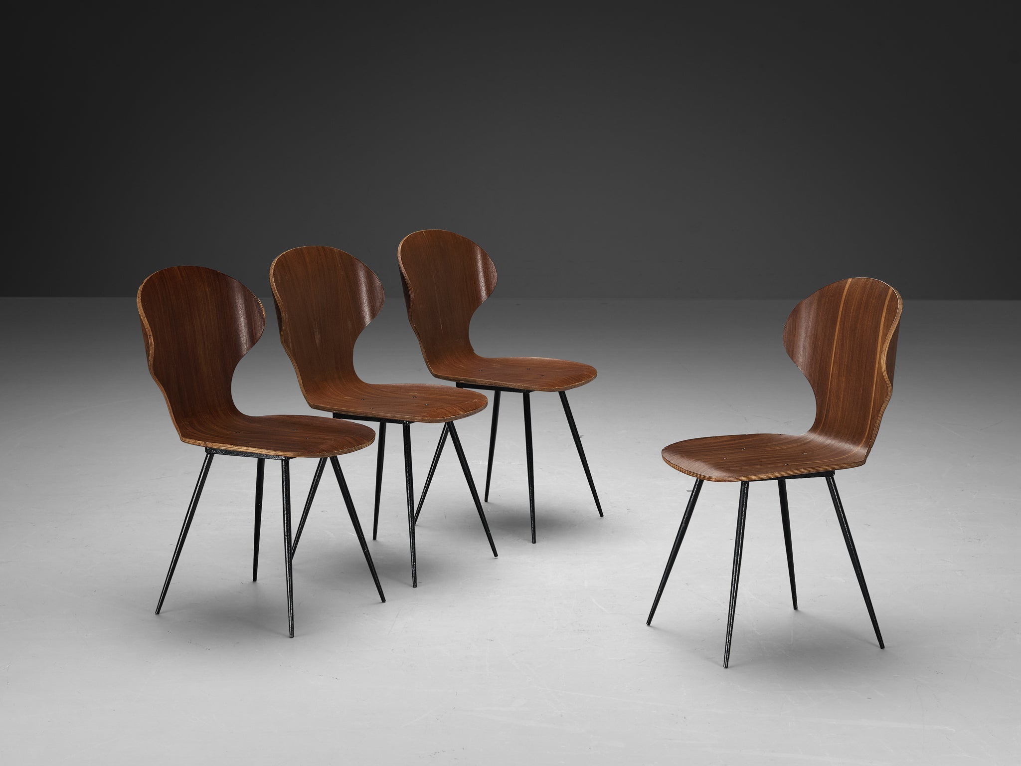 Carlo Ratti Set of Four Dining Chairs of Plywood and Metal seating Morentz