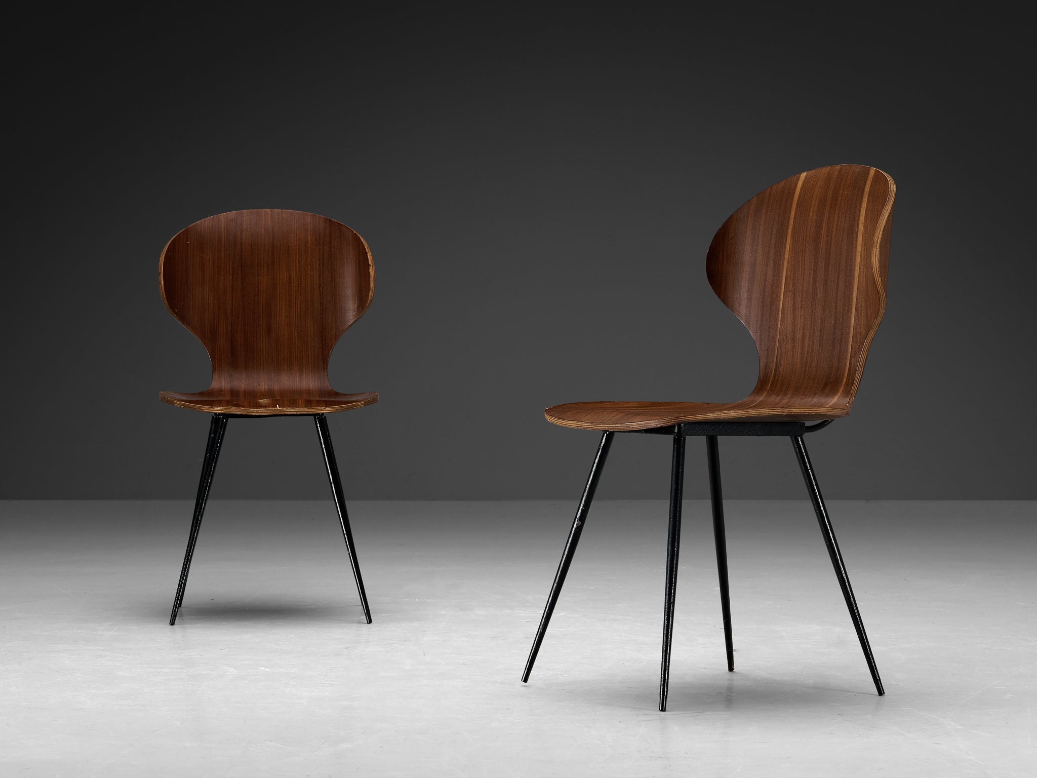 Carlo Ratti Set of Four Dining Chairs of Plywood and Metal seating Morentz