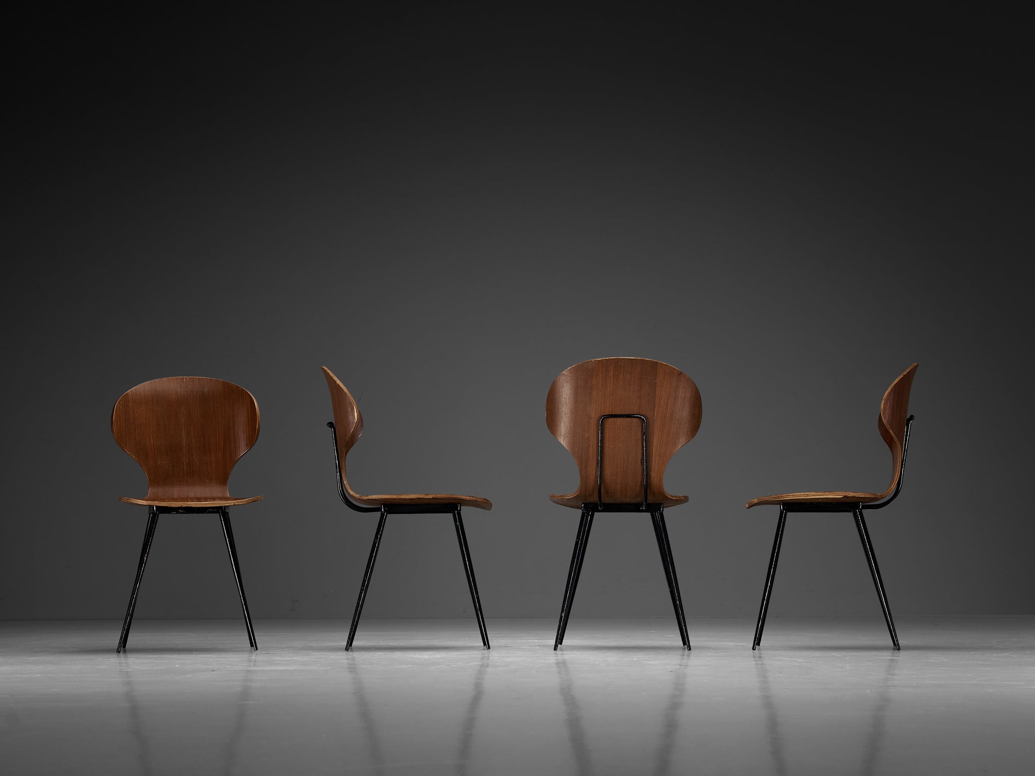 Carlo Ratti Set of Four Dining Chairs of Plywood and Metal seating Morentz