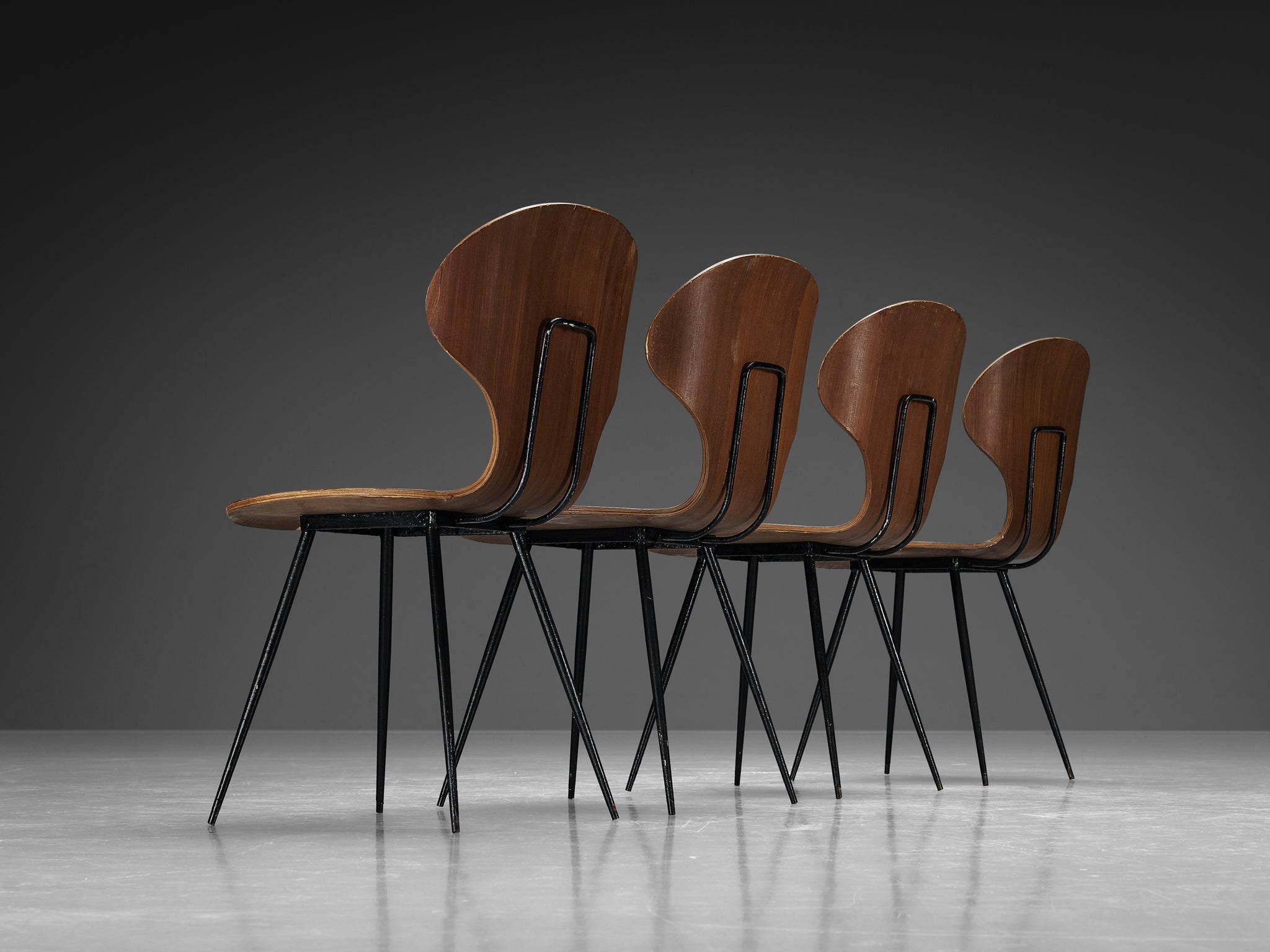 Carlo Ratti Set of Four Dining Chairs of Plywood and Metal seating Morentz