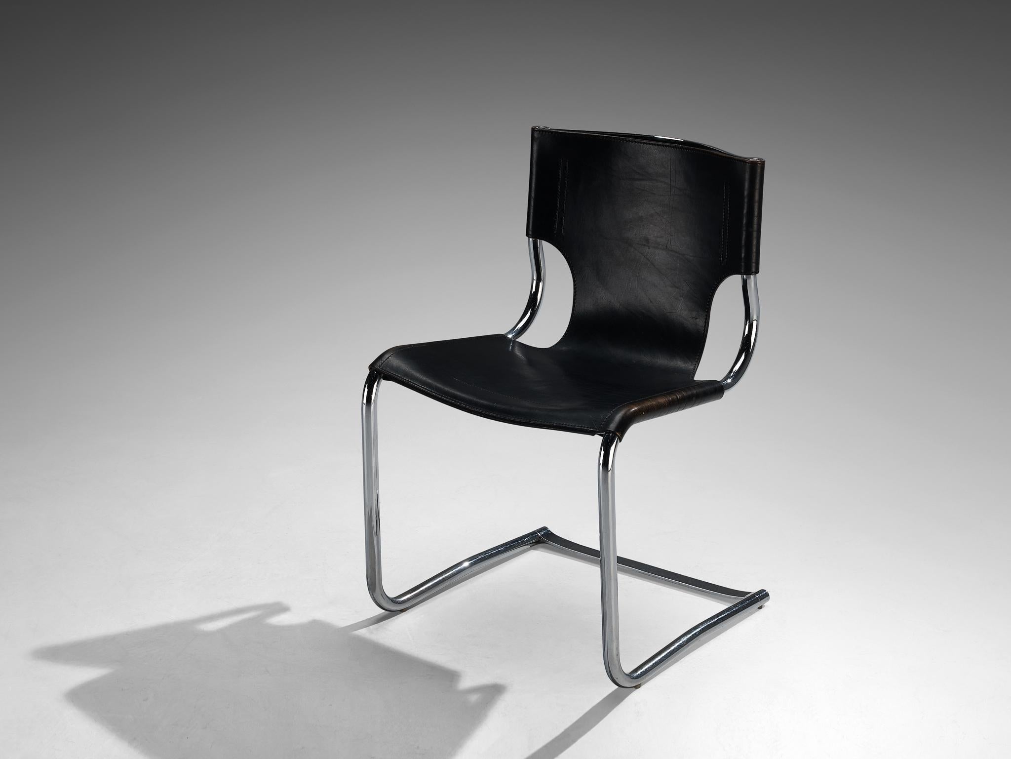 Carlo Bartoli for T 70 Tubular Dining Chair in Black Leather and Steel seating Morentz