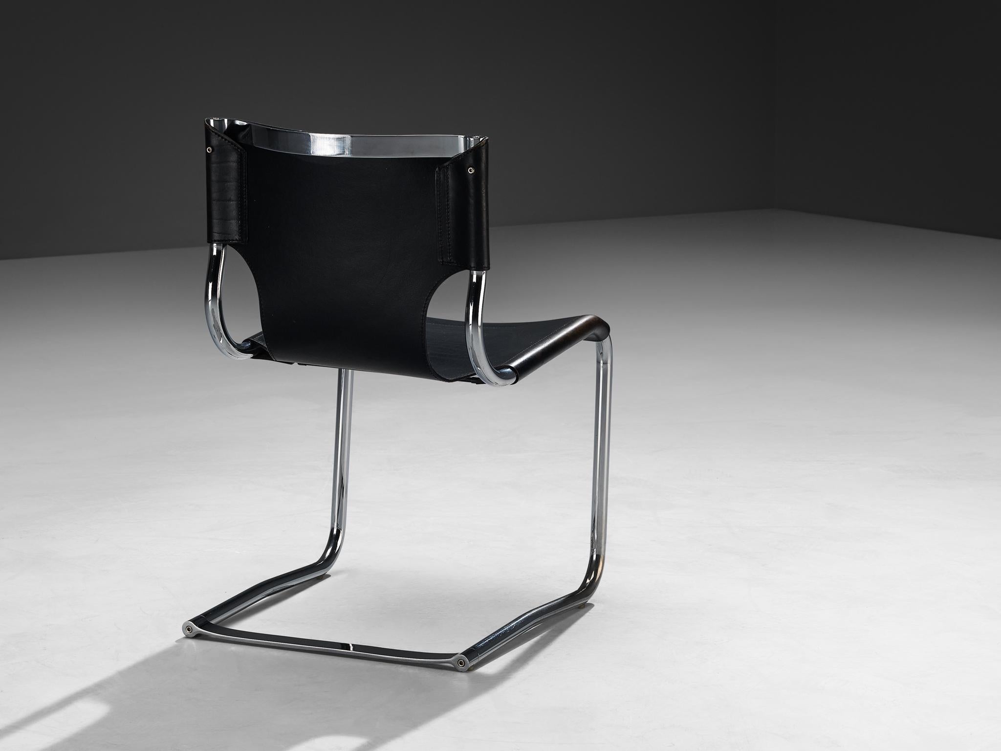 Carlo Bartoli for T 70 Tubular Dining Chair in Black Leather and Steel seating Morentz