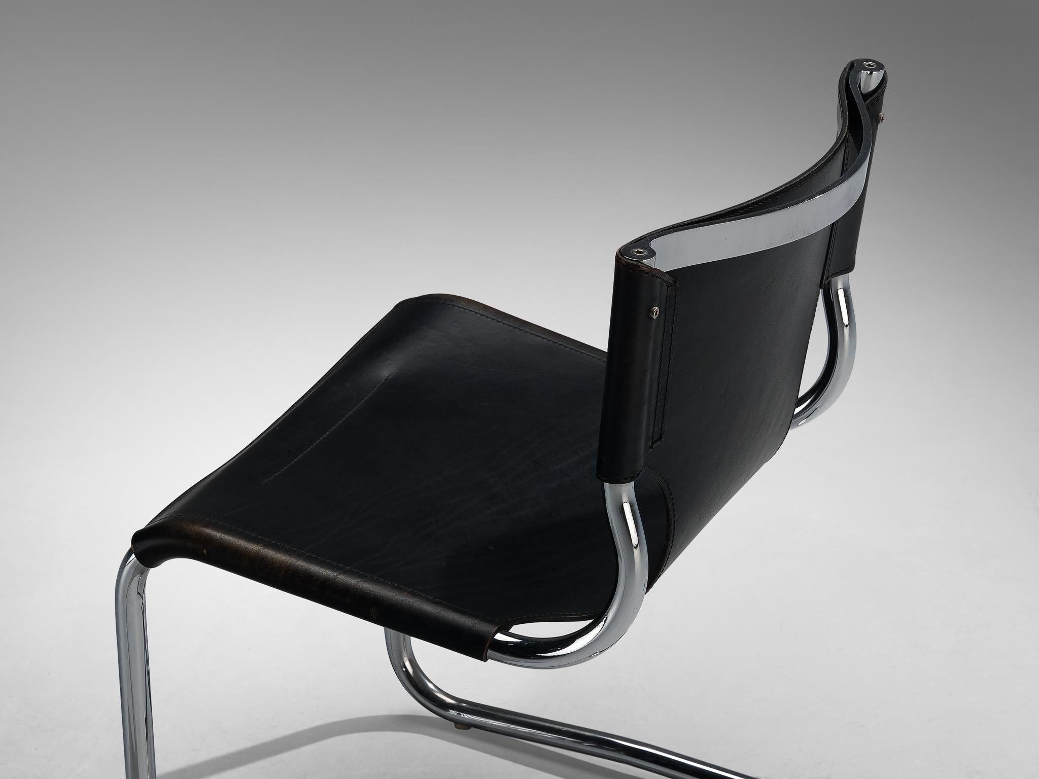Carlo Bartoli for T 70 Tubular Dining Chair in Black Leather and Steel seating Morentz
