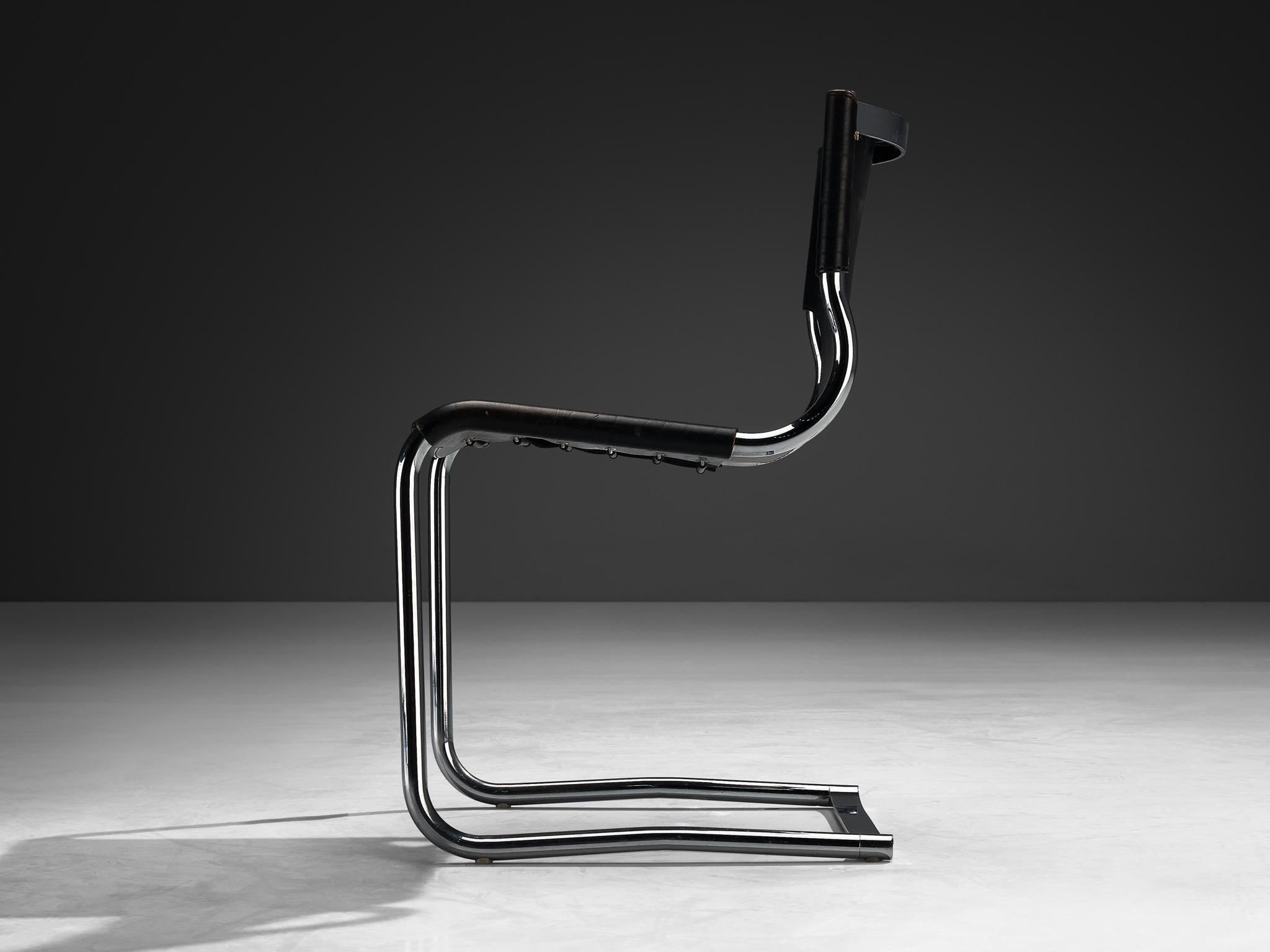Carlo Bartoli for T 70 Tubular Dining Chair in Black Leather and Steel seating Morentz