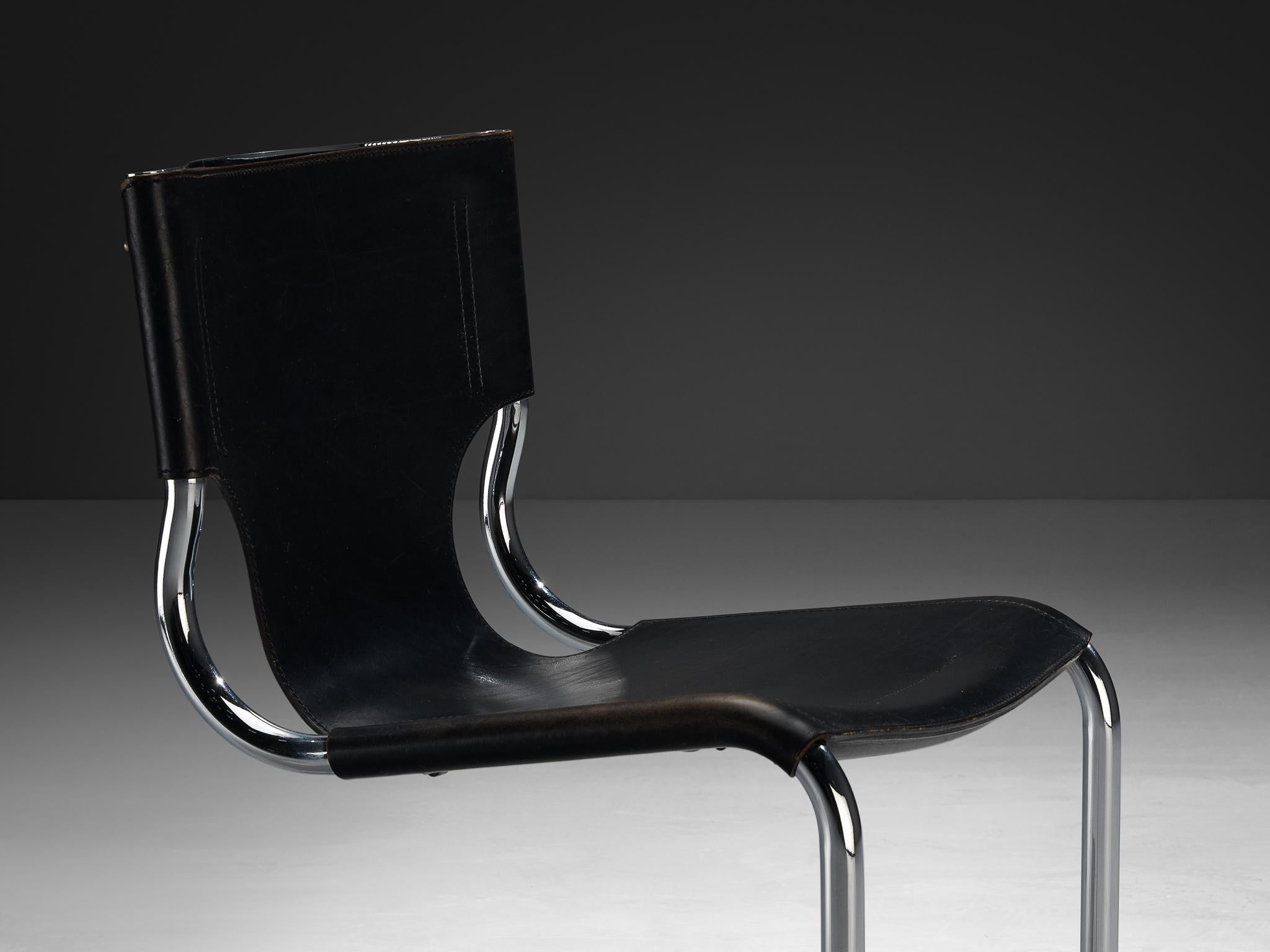 Carlo Bartoli for T 70 Tubular Dining Chair in Black Leather and Steel seating Morentz