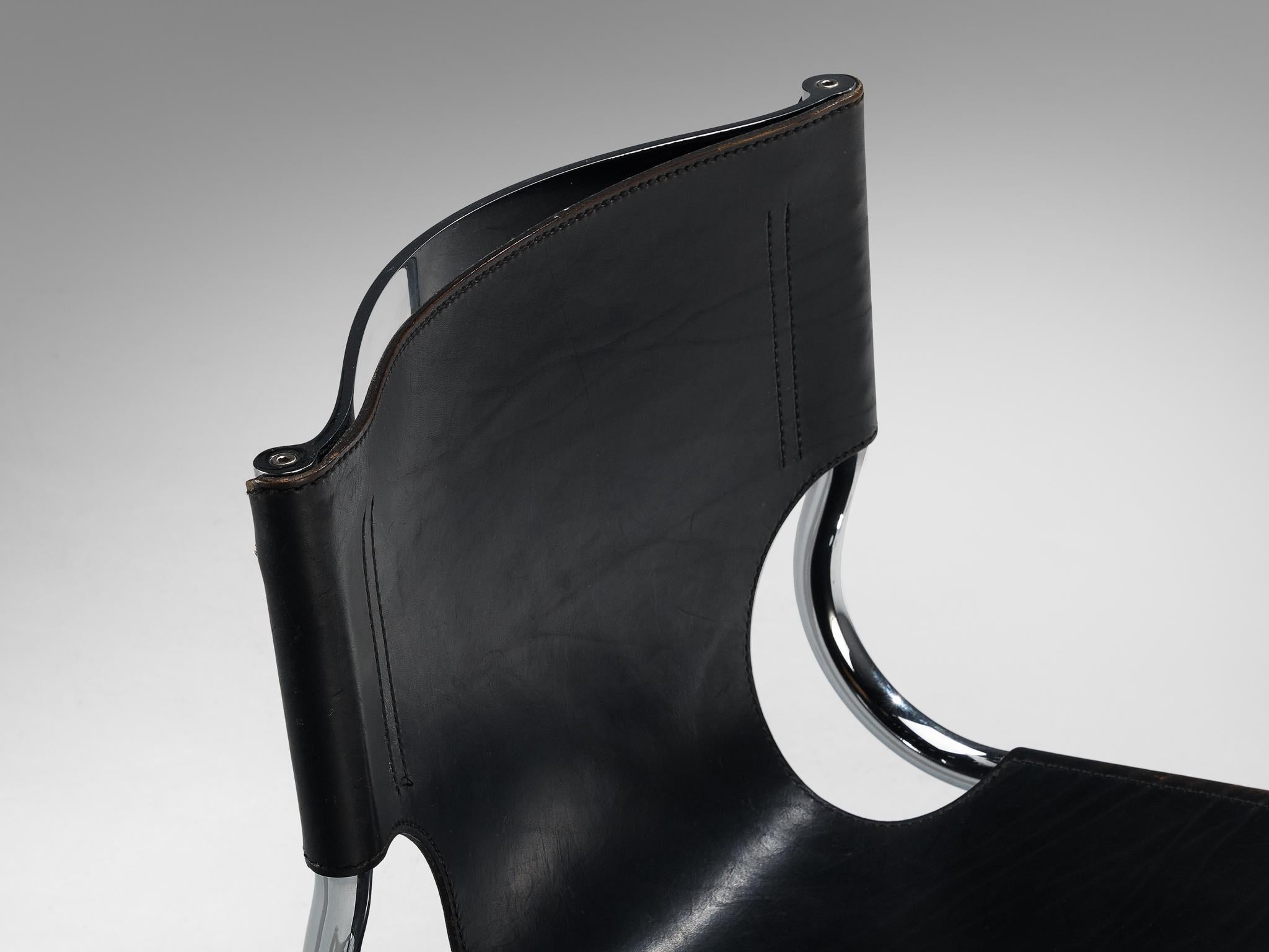 Carlo Bartoli for T 70 Tubular Dining Chair in Black Leather and Steel seating Morentz