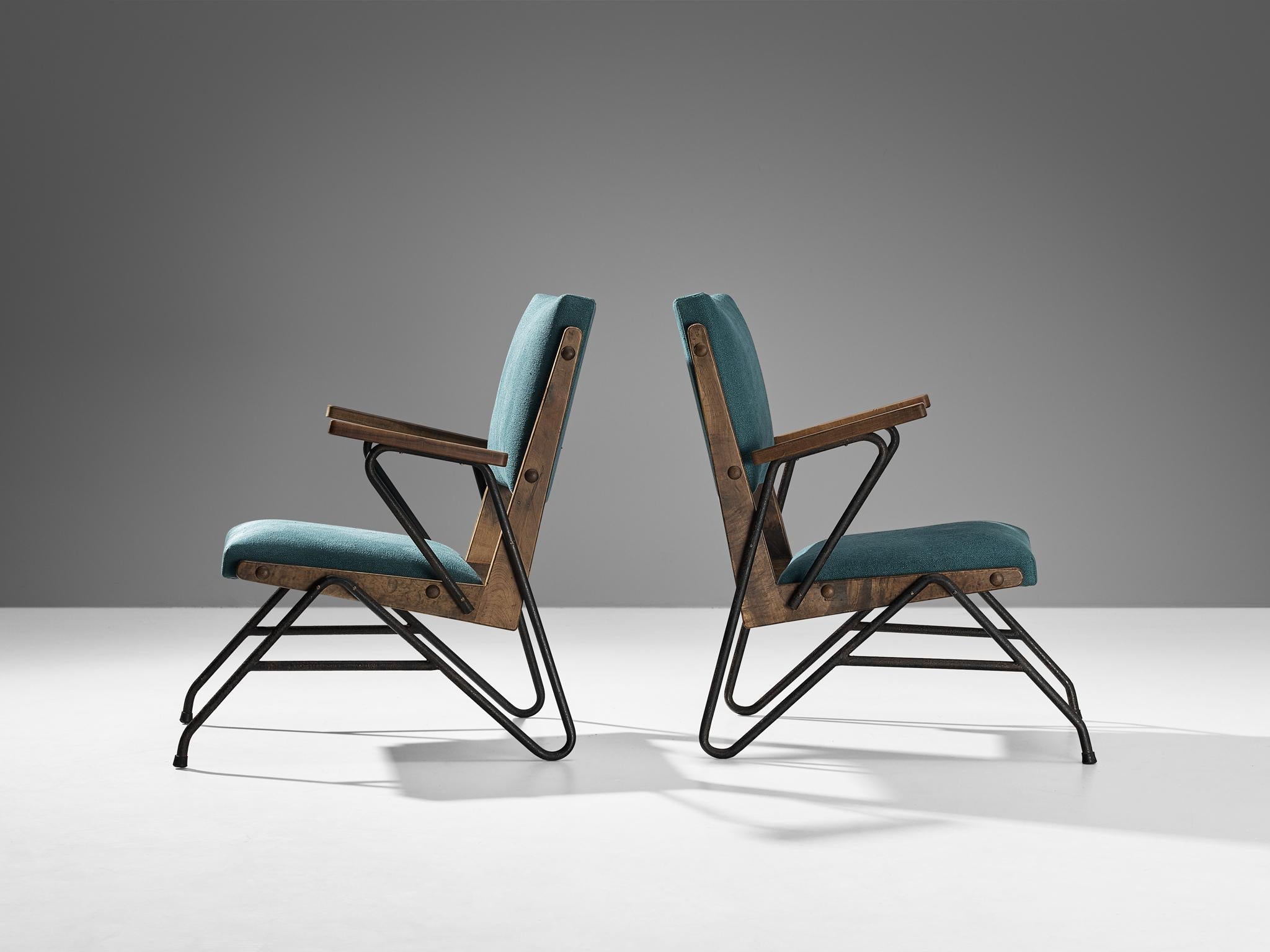 Rare Moyses B. Klajn for Moveis Leal Pair of Lounge Chairs with Iron Frame seating Morentz