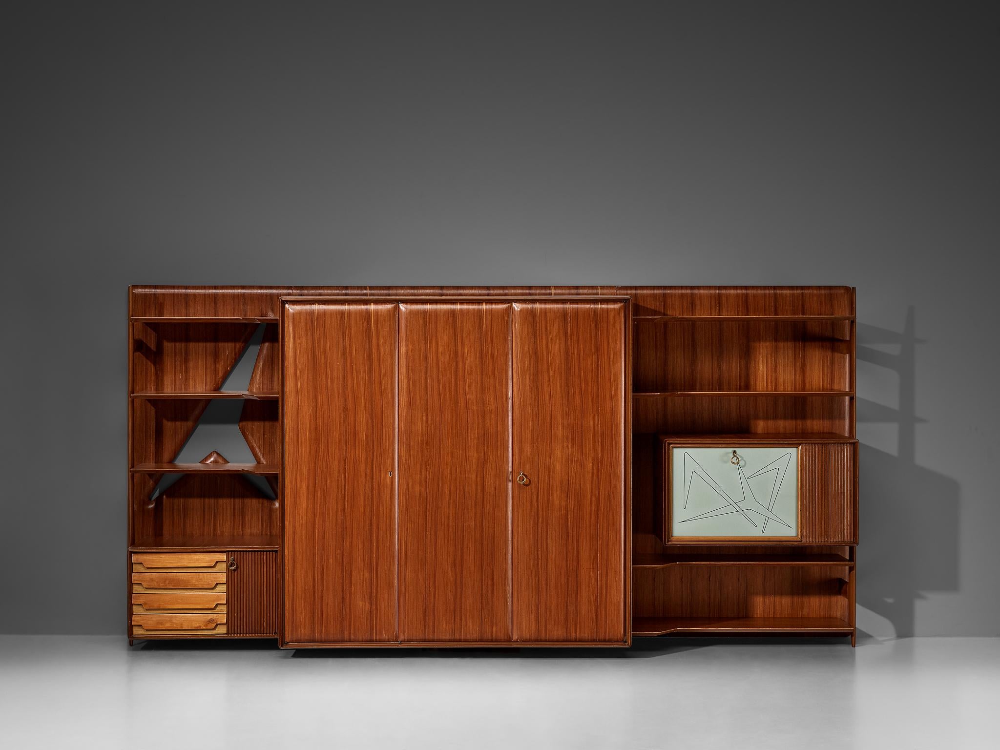 Large Versatile Italian Wall Unit in Teak case pieces and storage cabinets Morentz