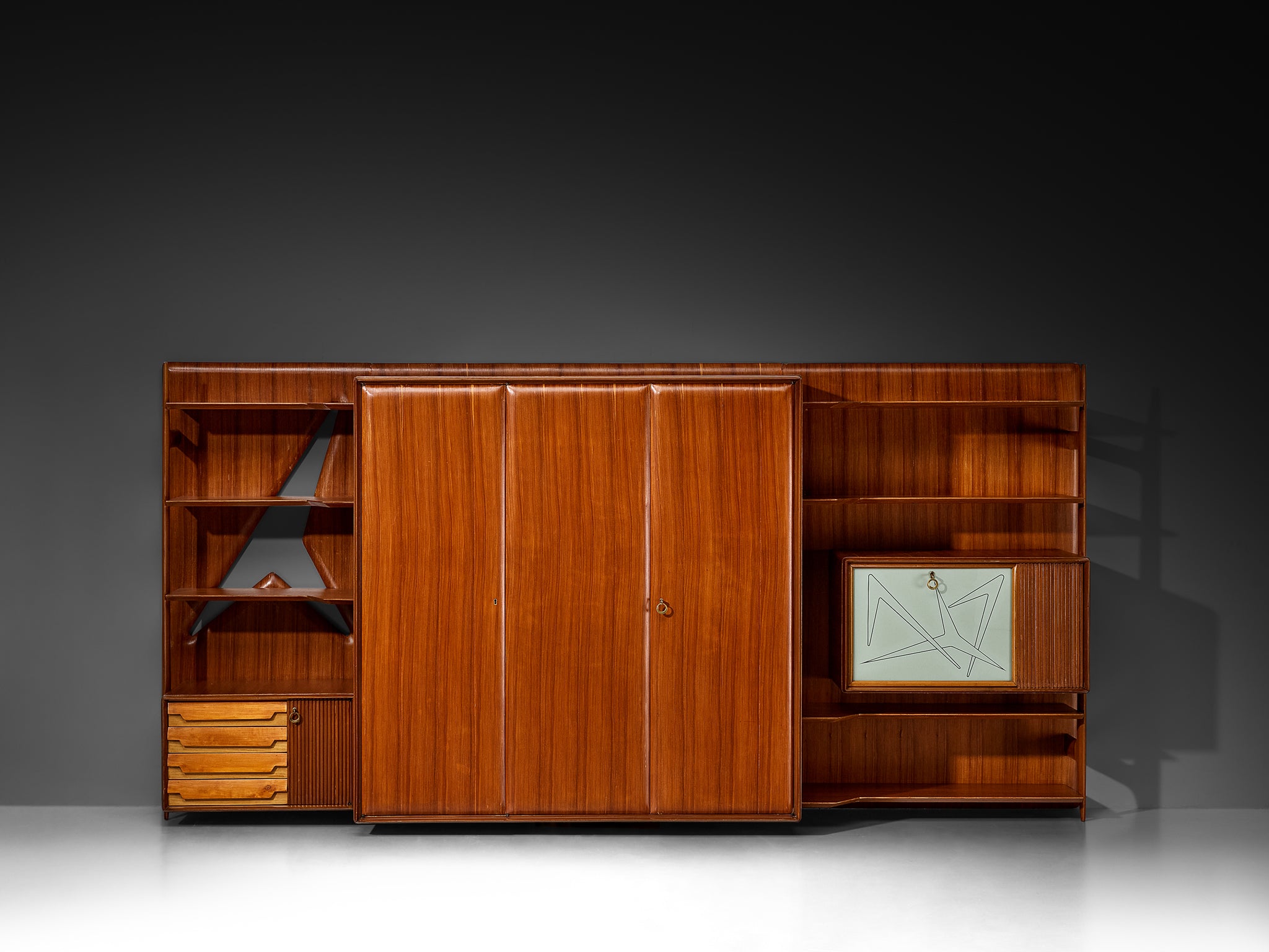 Large Versatile Italian Wall Unit in Teak Case pieces and storage cabinets Morentz