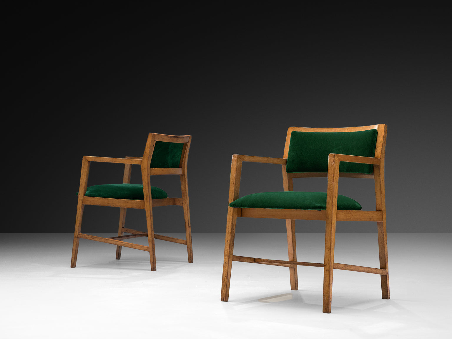 Edward Wormley Pair of Armchairs in Green Velvet Upholstery Seating Morentz