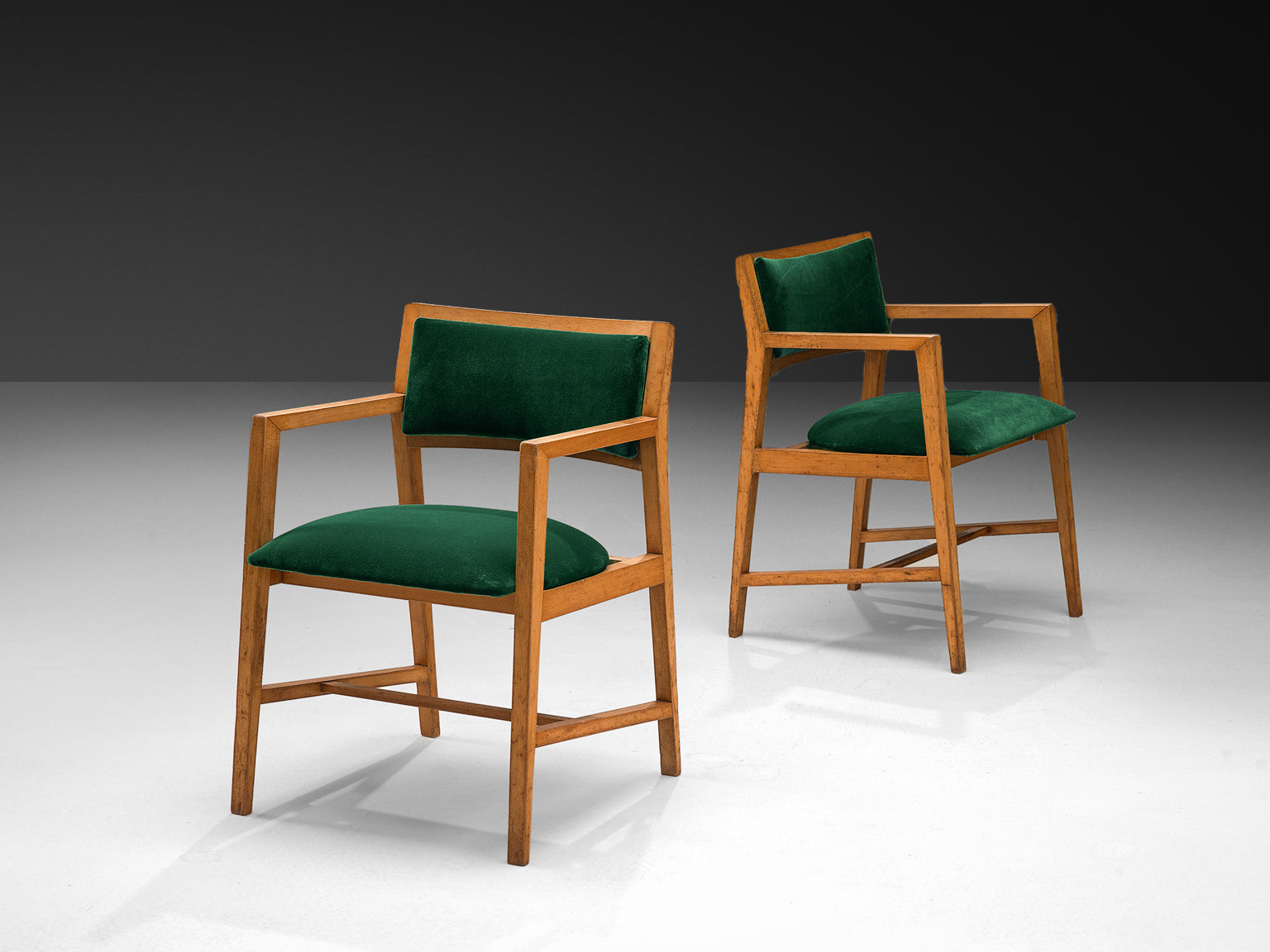 Edward Wormley Pair of Armchairs in Green Velvet Upholstery Seating Morentz