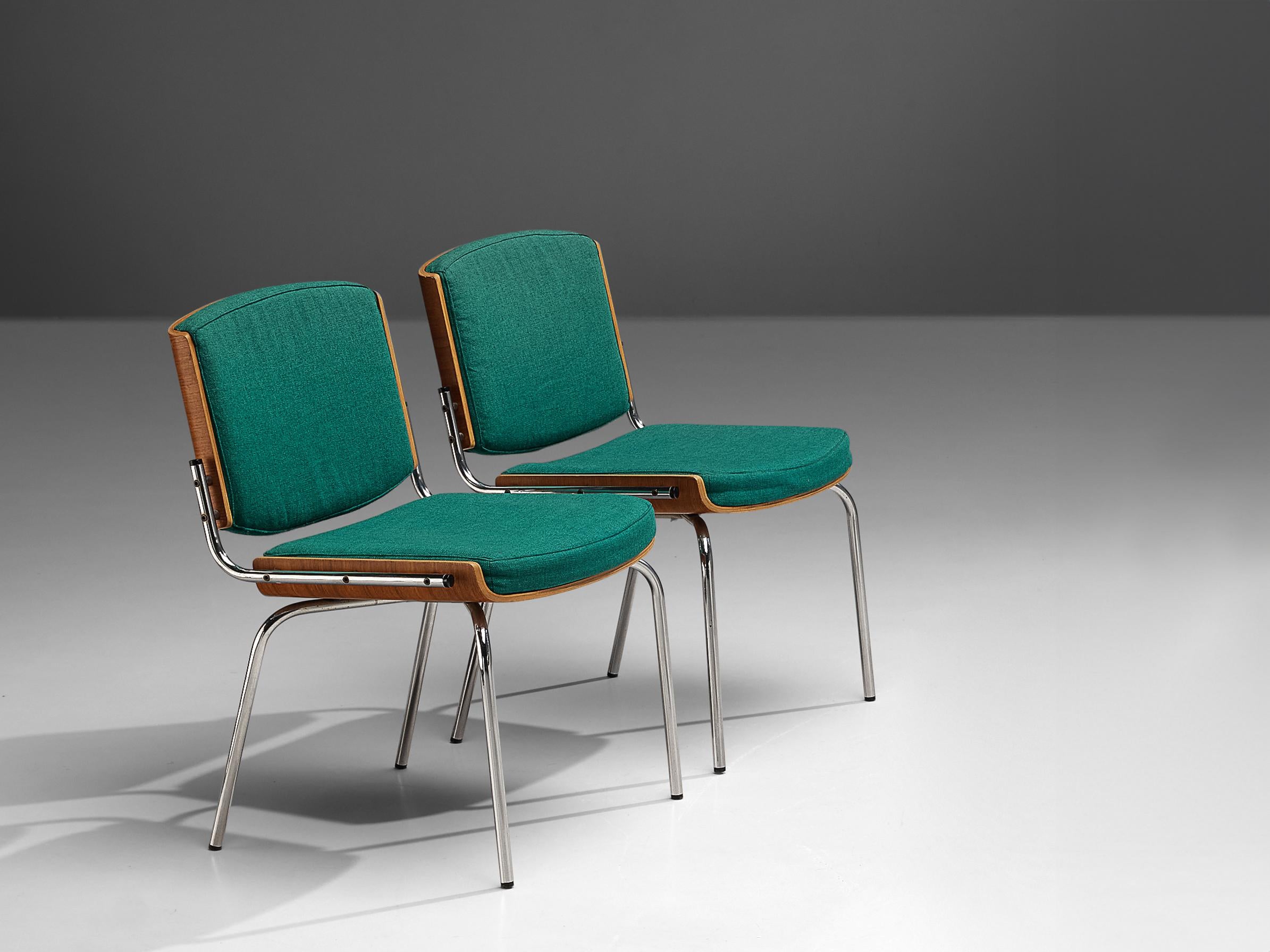 Danish Dining Chairs in Teak Plywood and Green Upholstery