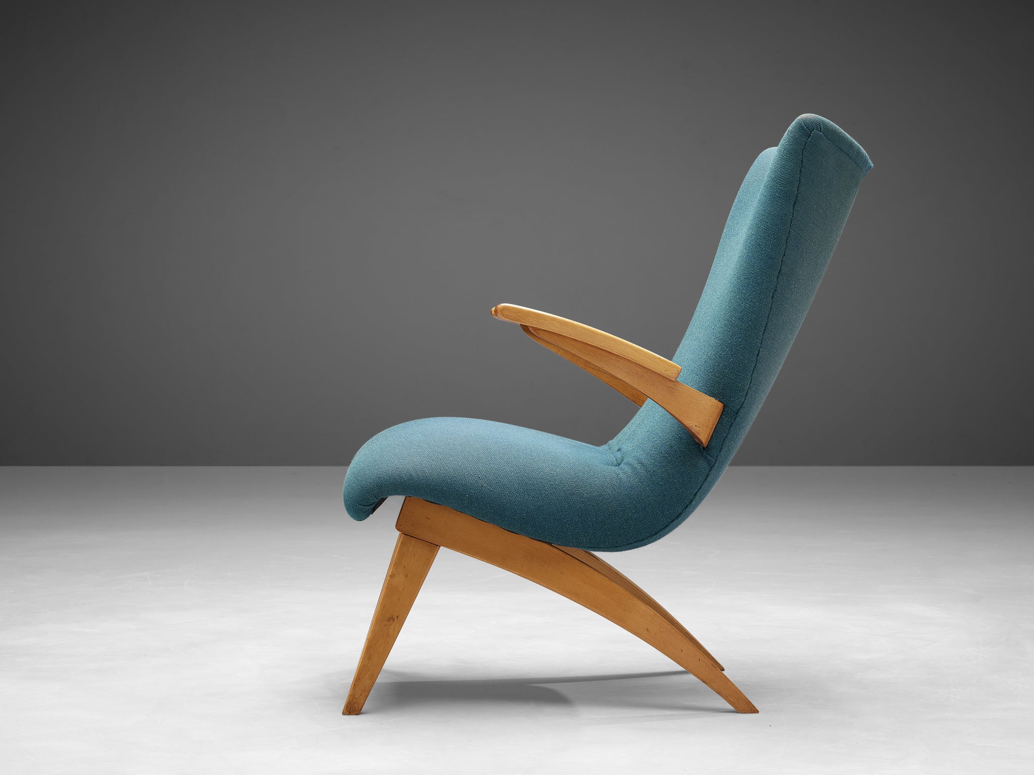 Van Os Culemborg Lounge Chair in Wood and Blue Fabric Seating Morentz