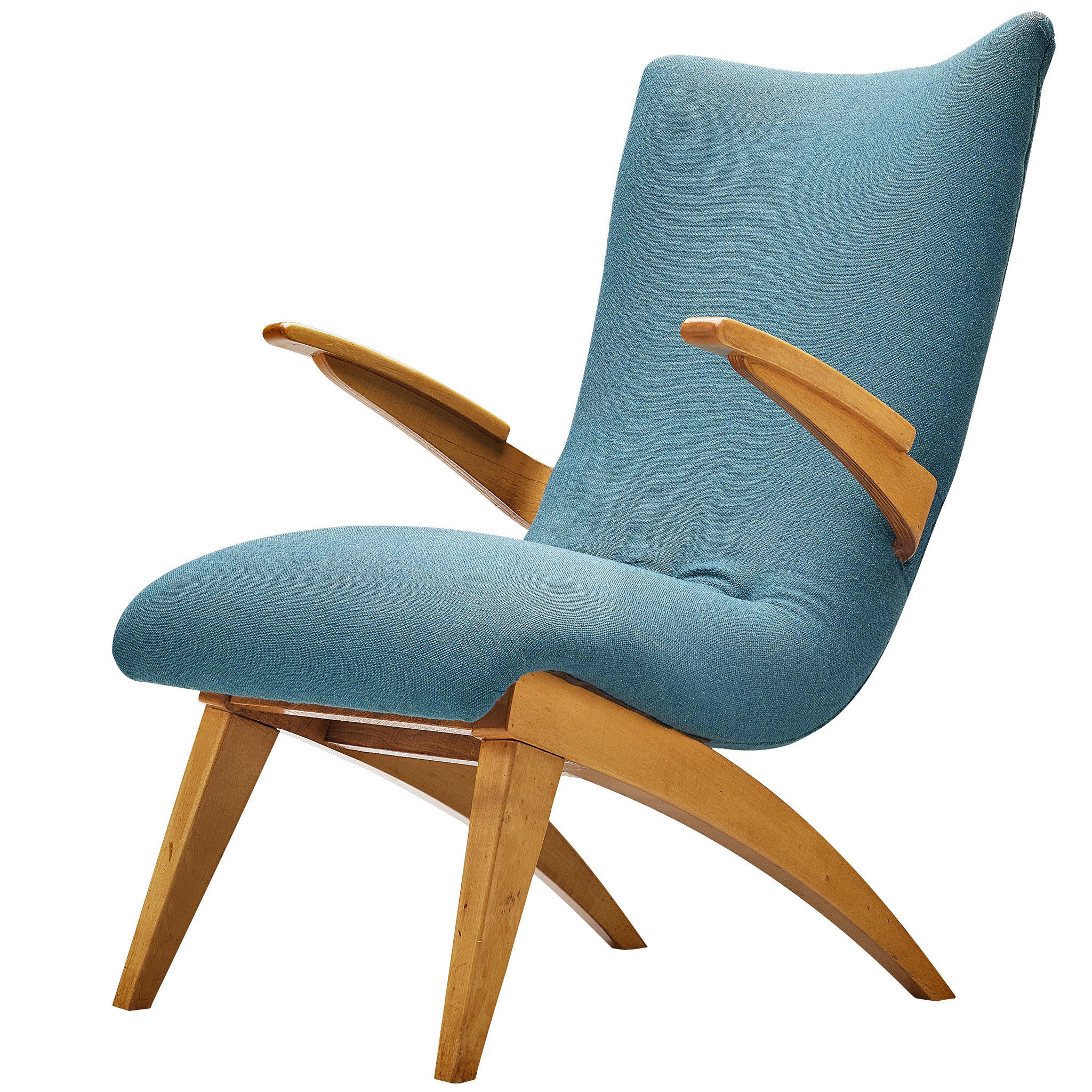 Van Os Culemborg Lounge Chair in Wood and Blue Fabric Seating Morentz