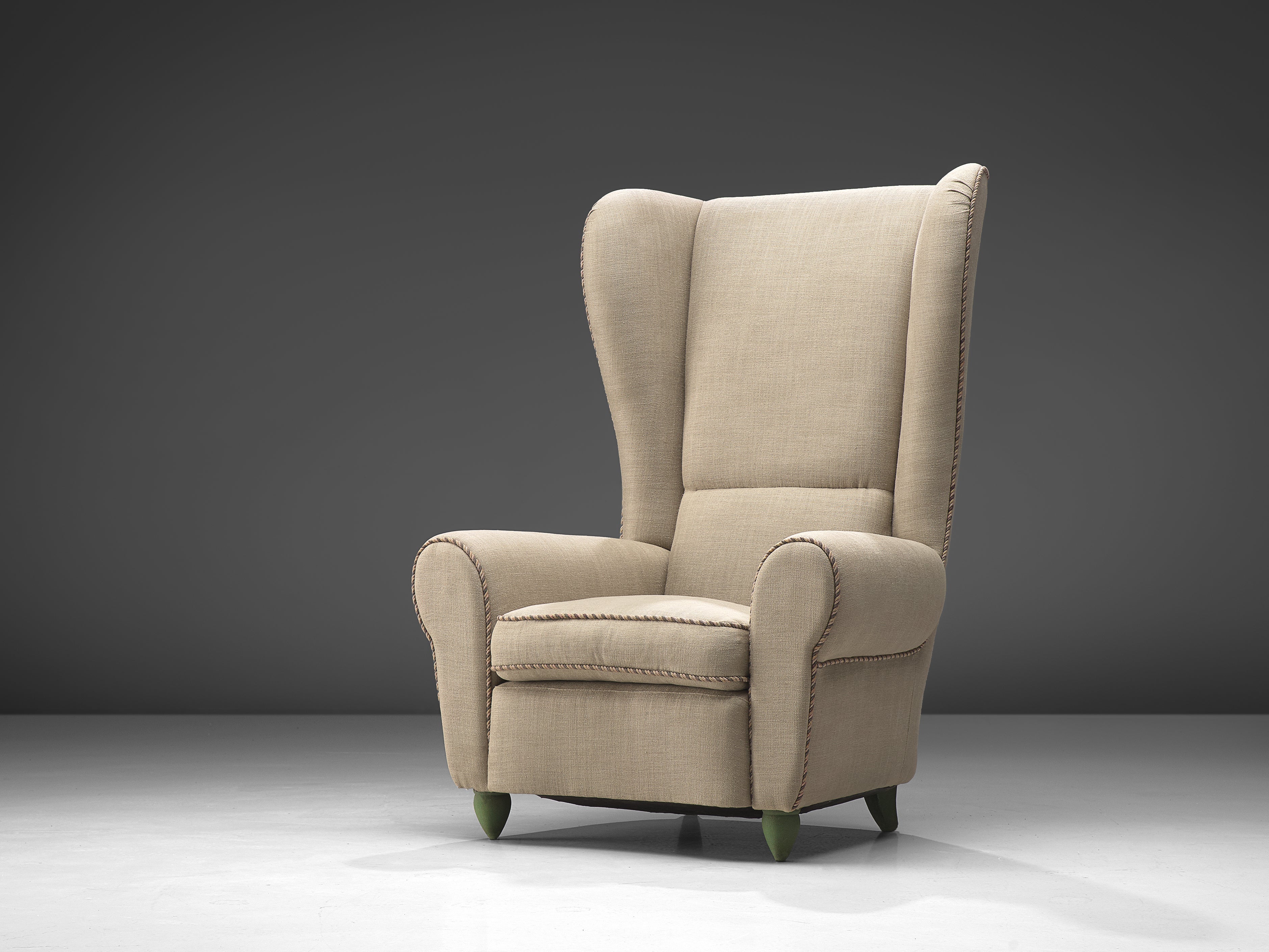 Guglielmo Ulrich Grand Wingback Chair in Natural Cream Upholstery seating Morentz