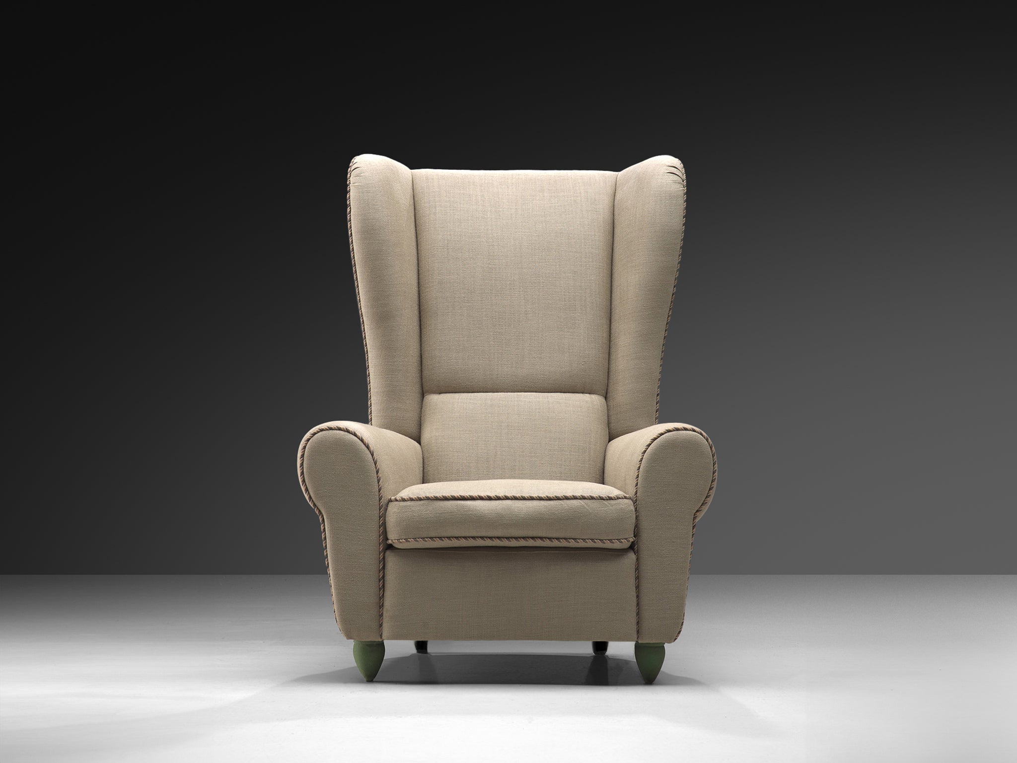 Italian Grand Wingback Chair in Natural Cream Upholstery 138cm Tall Seating Morentz