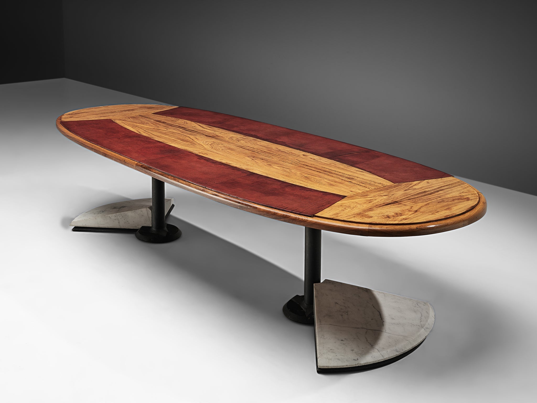 Conference Table in Walnut, Carrara Marble and Red Leather tables Morentz
