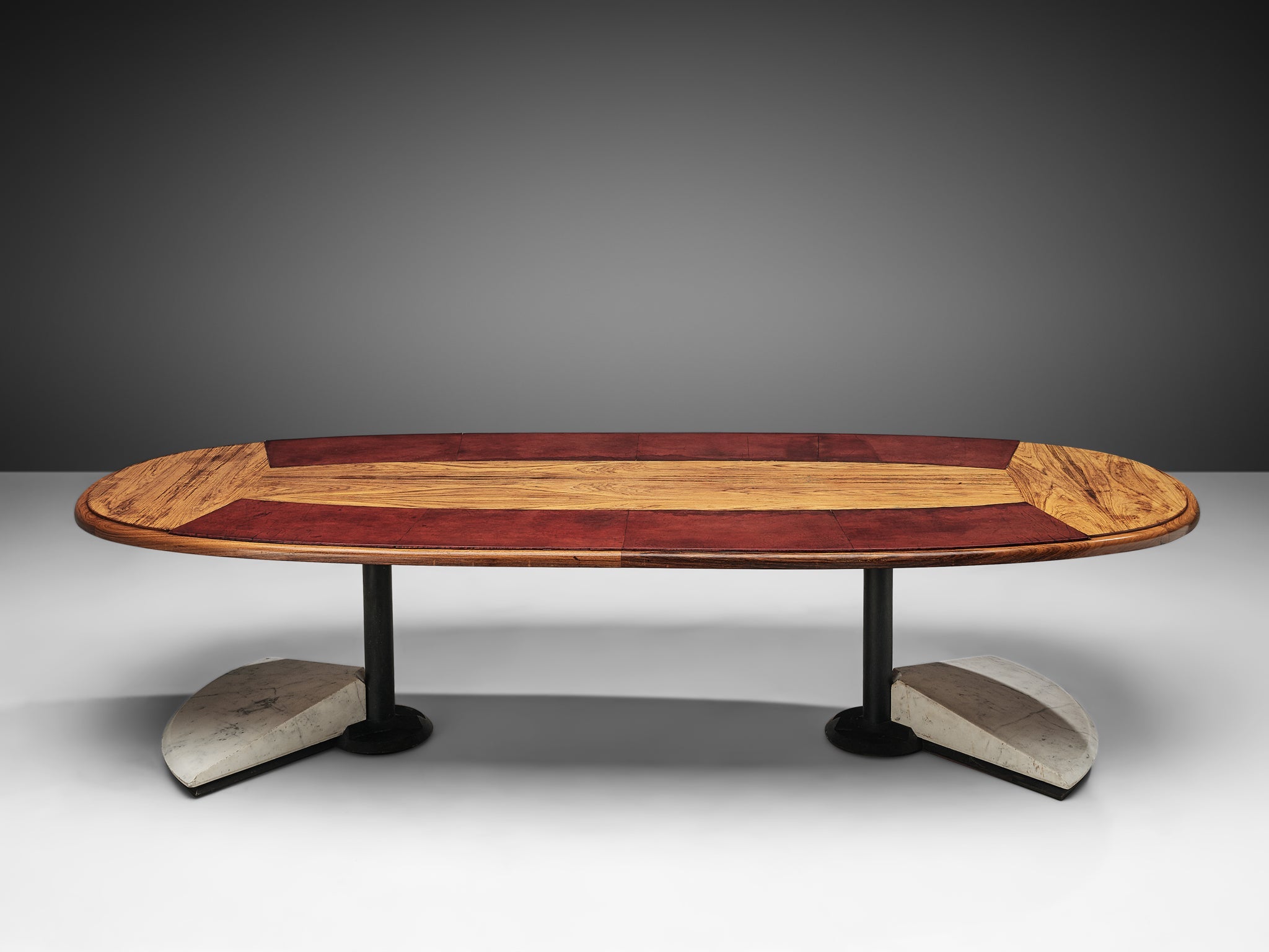 Conference Table in Walnut, Carrara Marble and Red Leather tables Morentz
