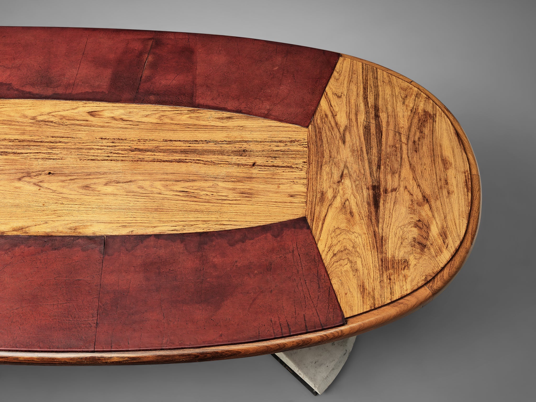 Conference Table in Walnut, Carrara Marble and Red Leather tables Morentz