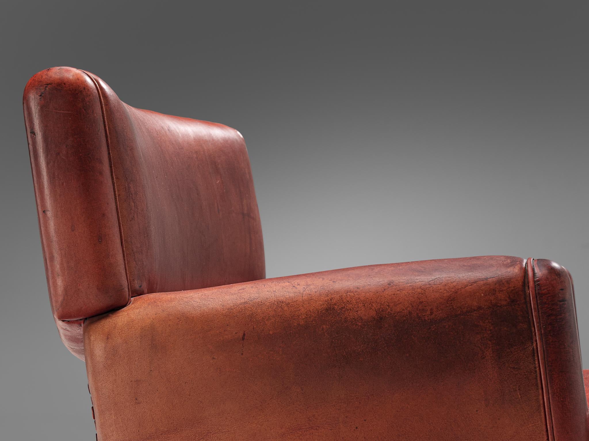 Italian Set of Six Armchairs in Marble and Red Leather seating Morentz