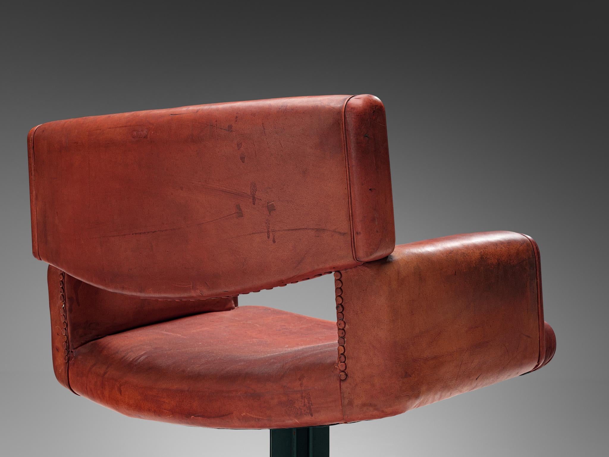 Italian Pair of Armchairs in Marble and Red Leather seating Morentz