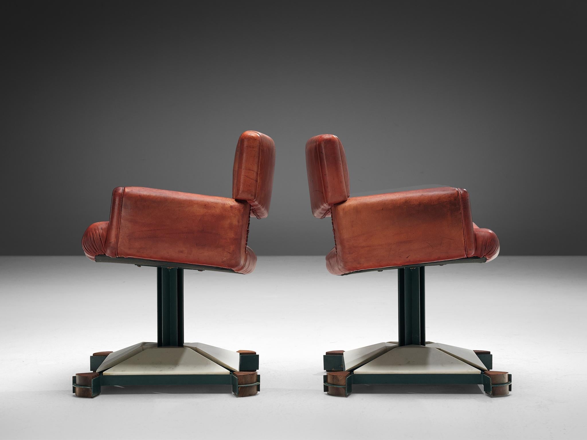 Italian Pair of Armchairs in Marble and Red Leather seating Morentz