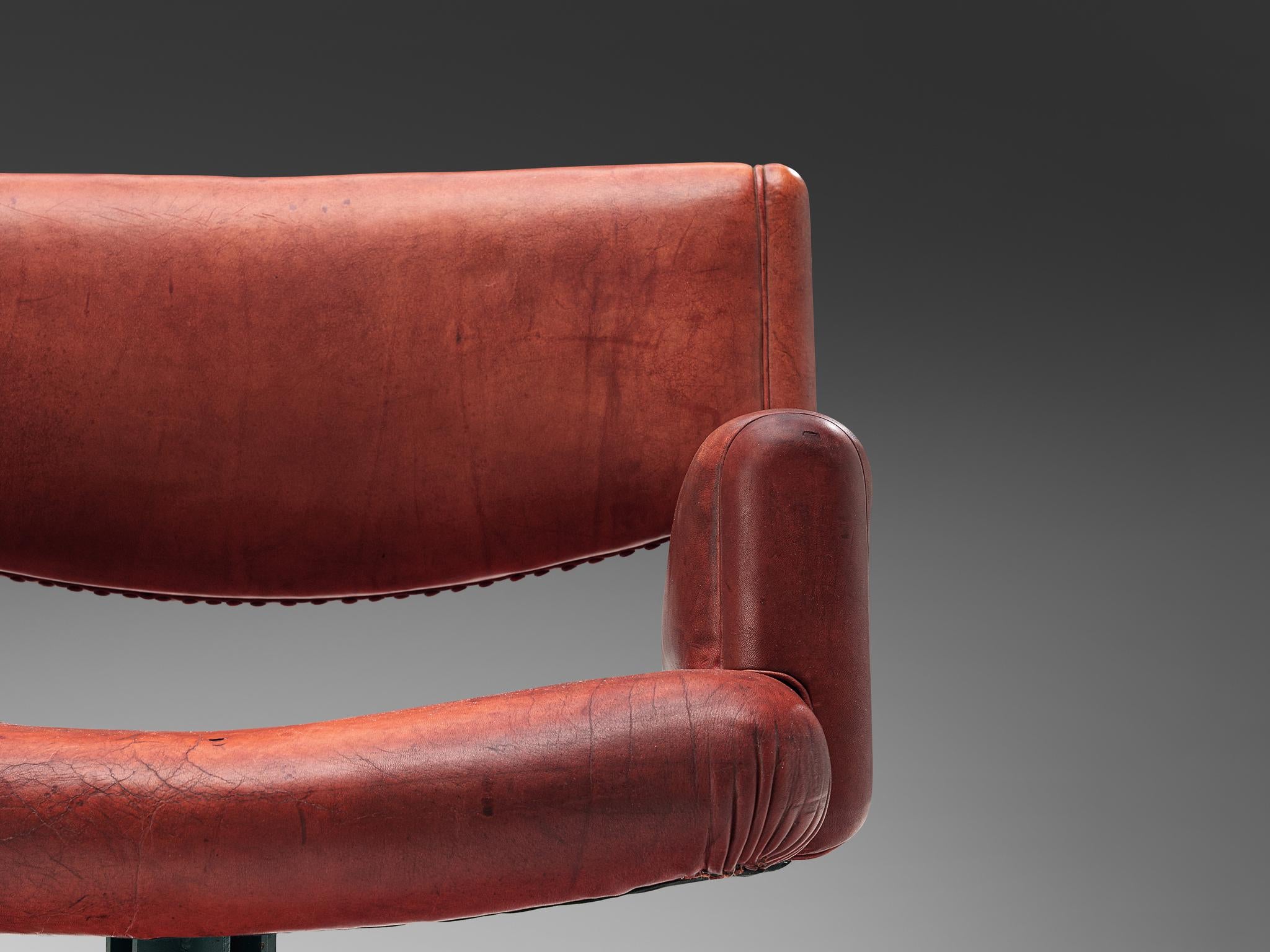 Italian Pair of Armchairs in Marble and Red Leather seating Morentz