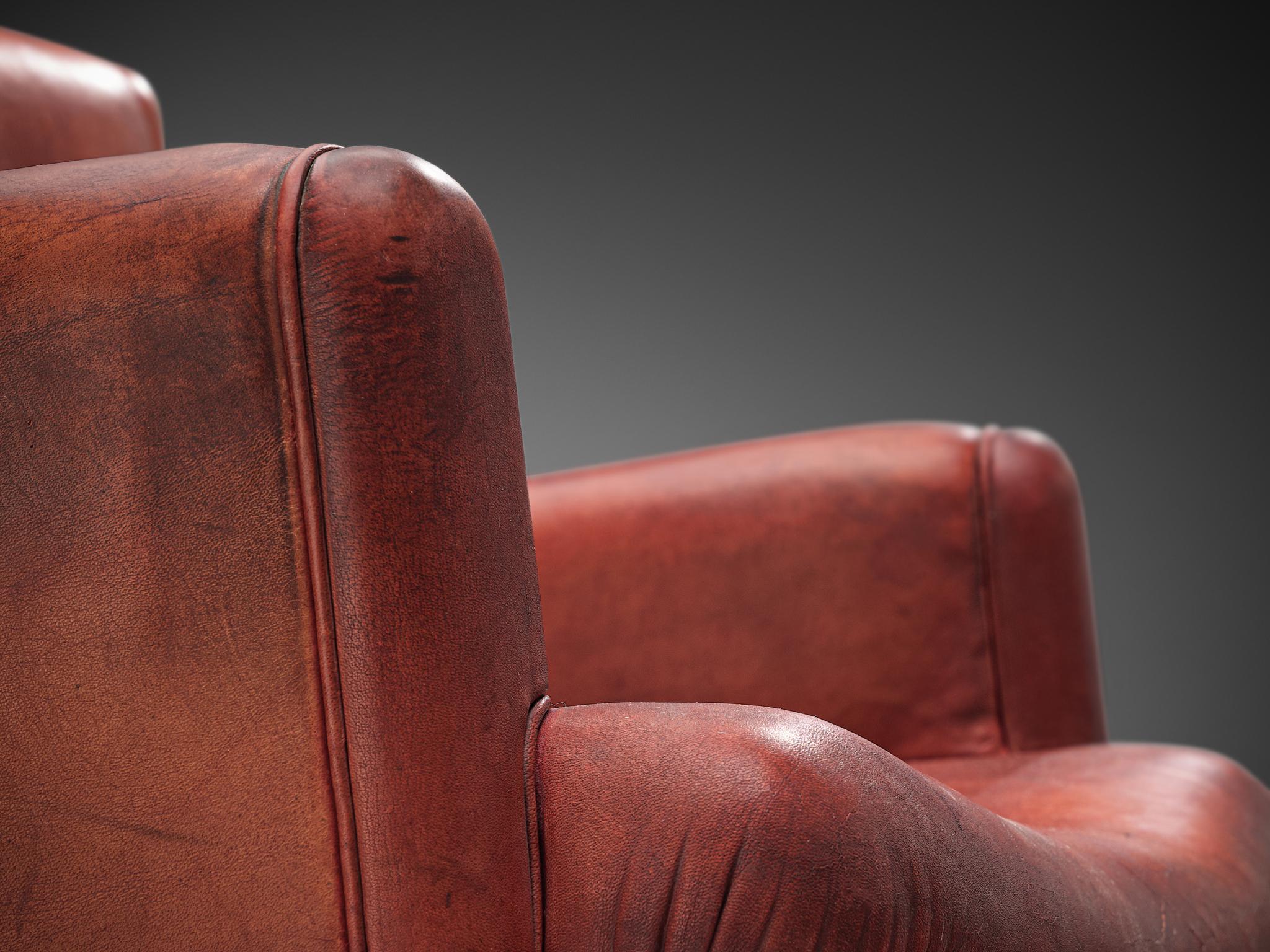 Italian Pair of Armchairs in Marble and Red Leather seating Morentz