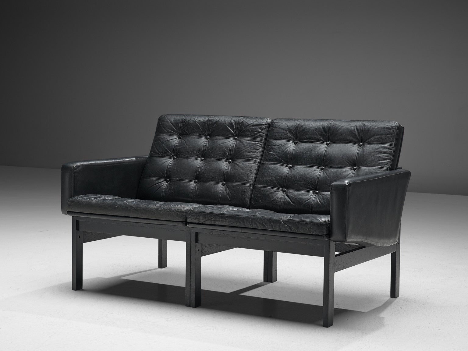 Gjerløv-Knudsen and Lind 'Moduline' All Black Leather Settee or Sofa seating Morentz