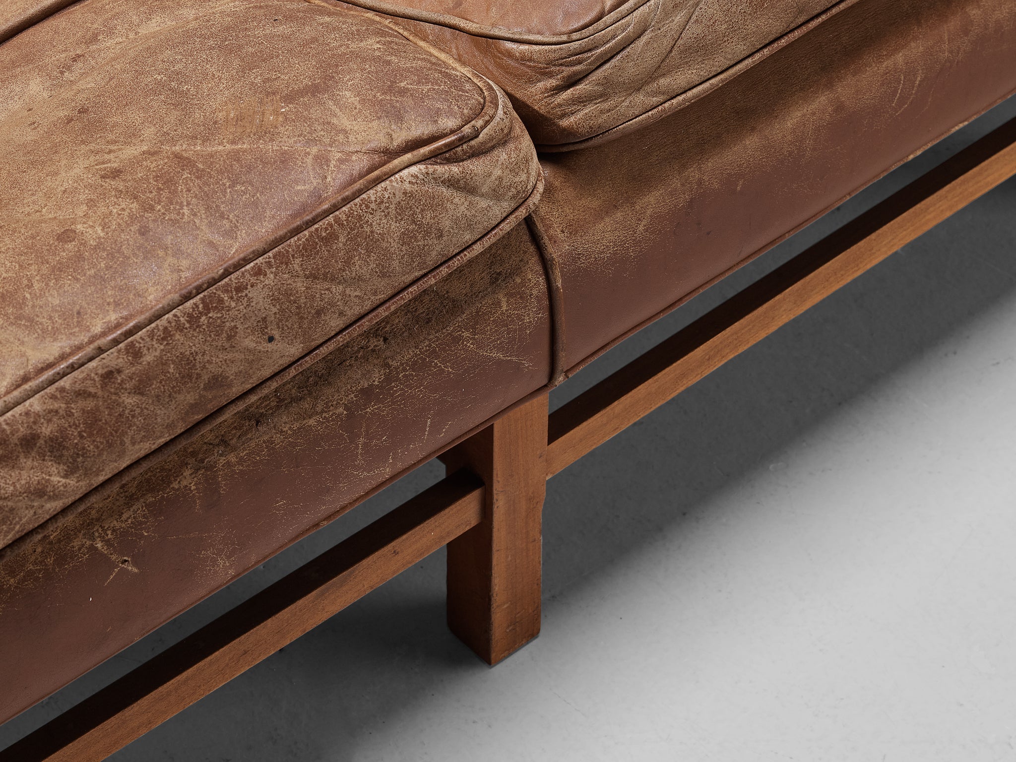 Danish Sofa in Brown Leather and Mahogany seating Morentz