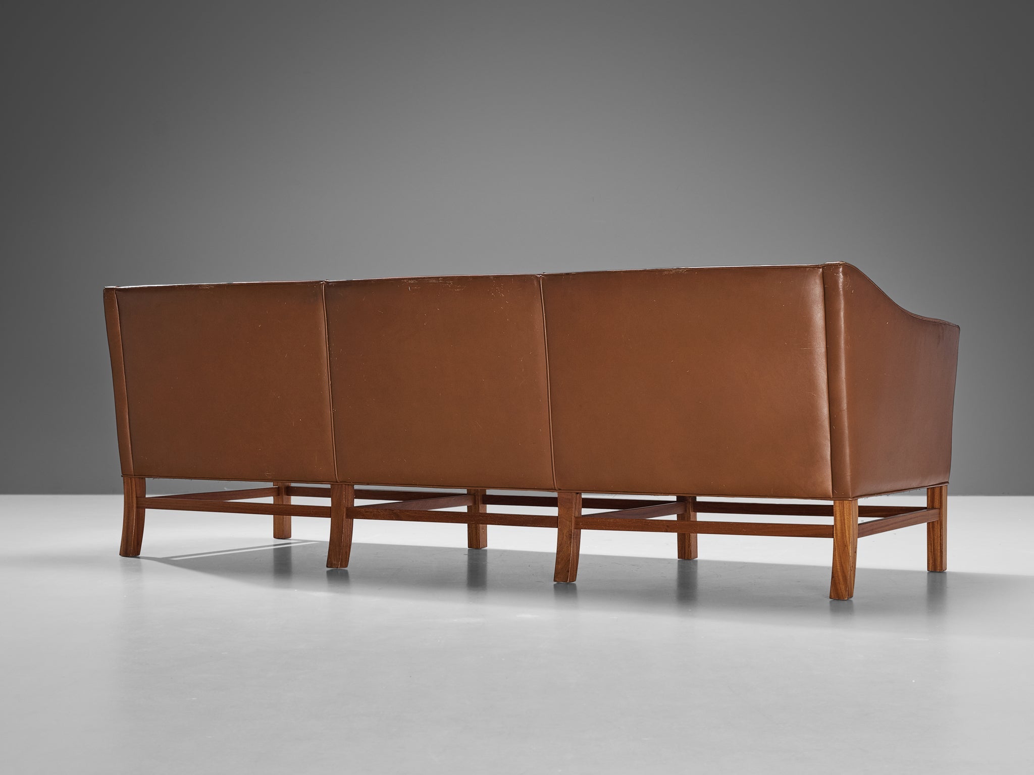 Danish Sofa in Brown Leather and Mahogany seating Morentz