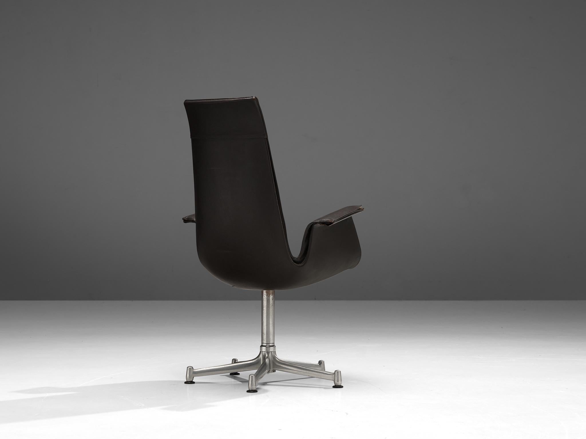 Fabricius & Kastholm Swivel Chair in Dark Brown Leather and Steel seating Morentz