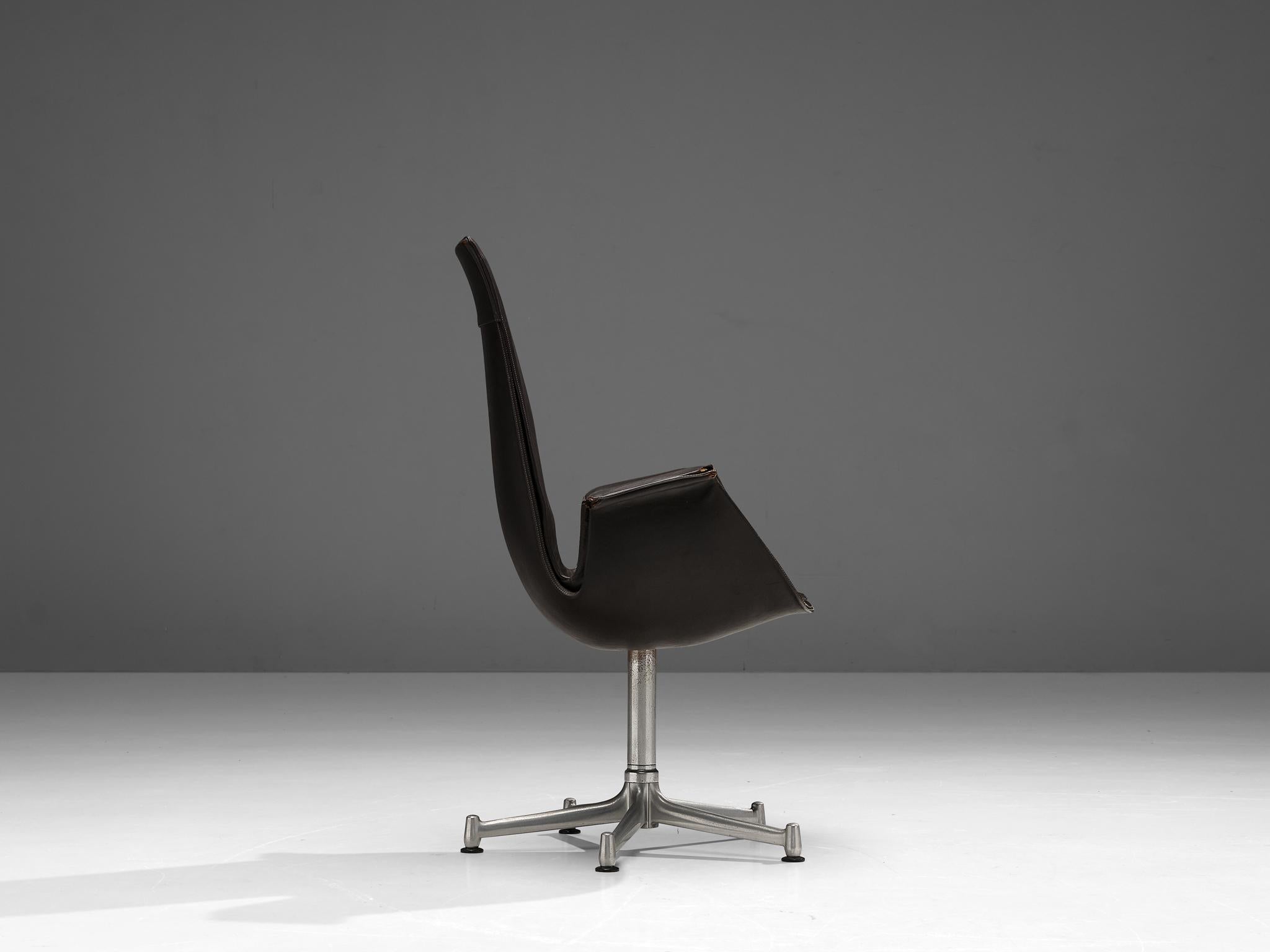 Fabricius & Kastholm Swivel Chair in Dark Brown Leather and Steel seating Morentz