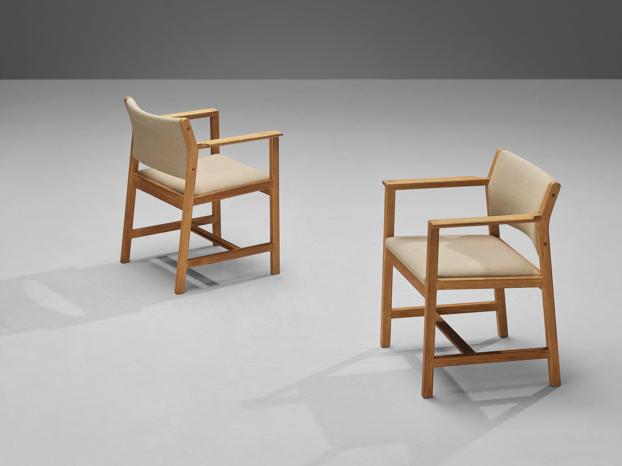 Børge Morgensen for Fredericia Armchairs in Solid Oak and Beige Wool seating Morentz