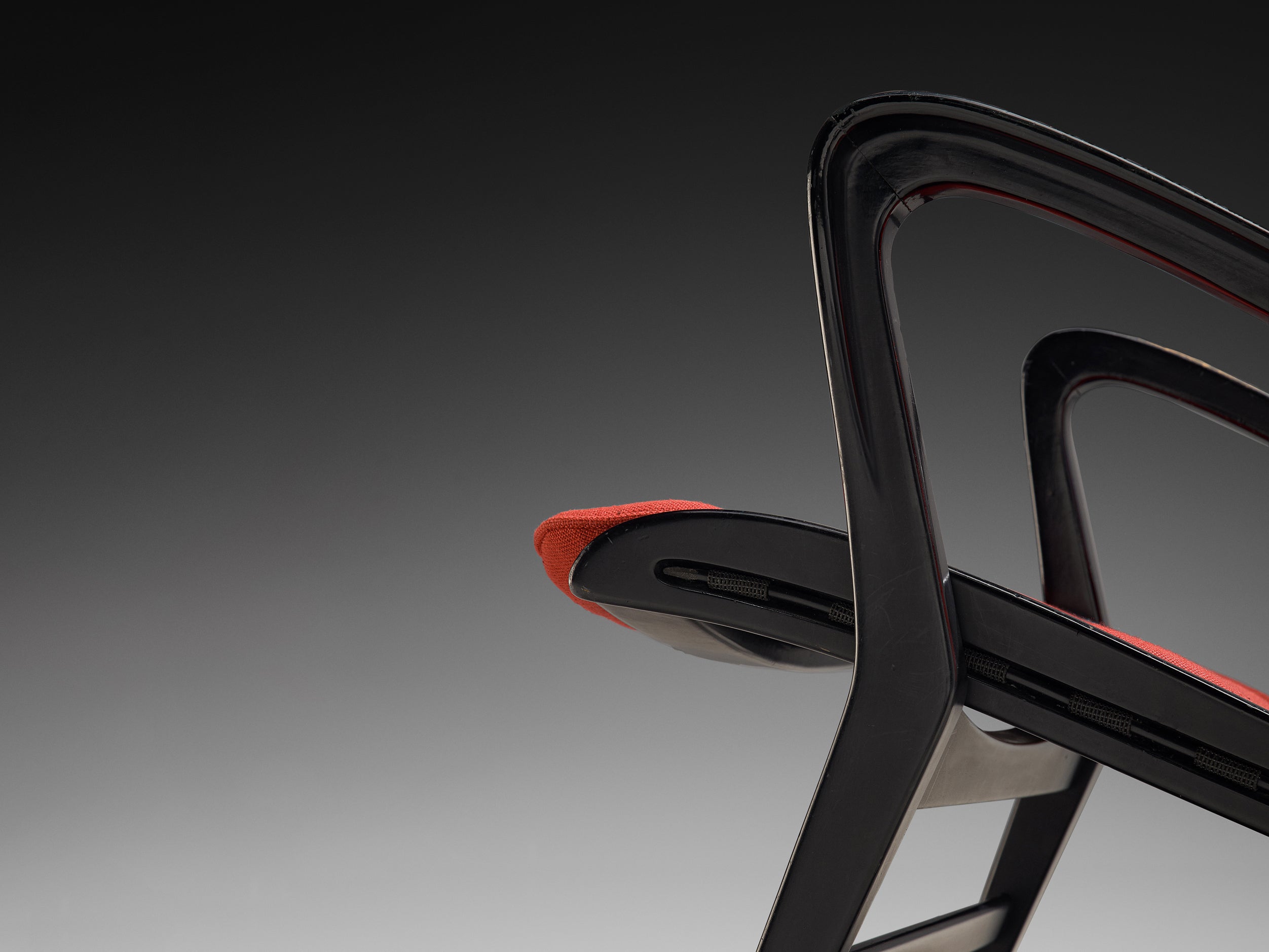 Studio Cassina '572' Rocking Chair in Ebonized Wood and Red Upholstery Seating Morentz