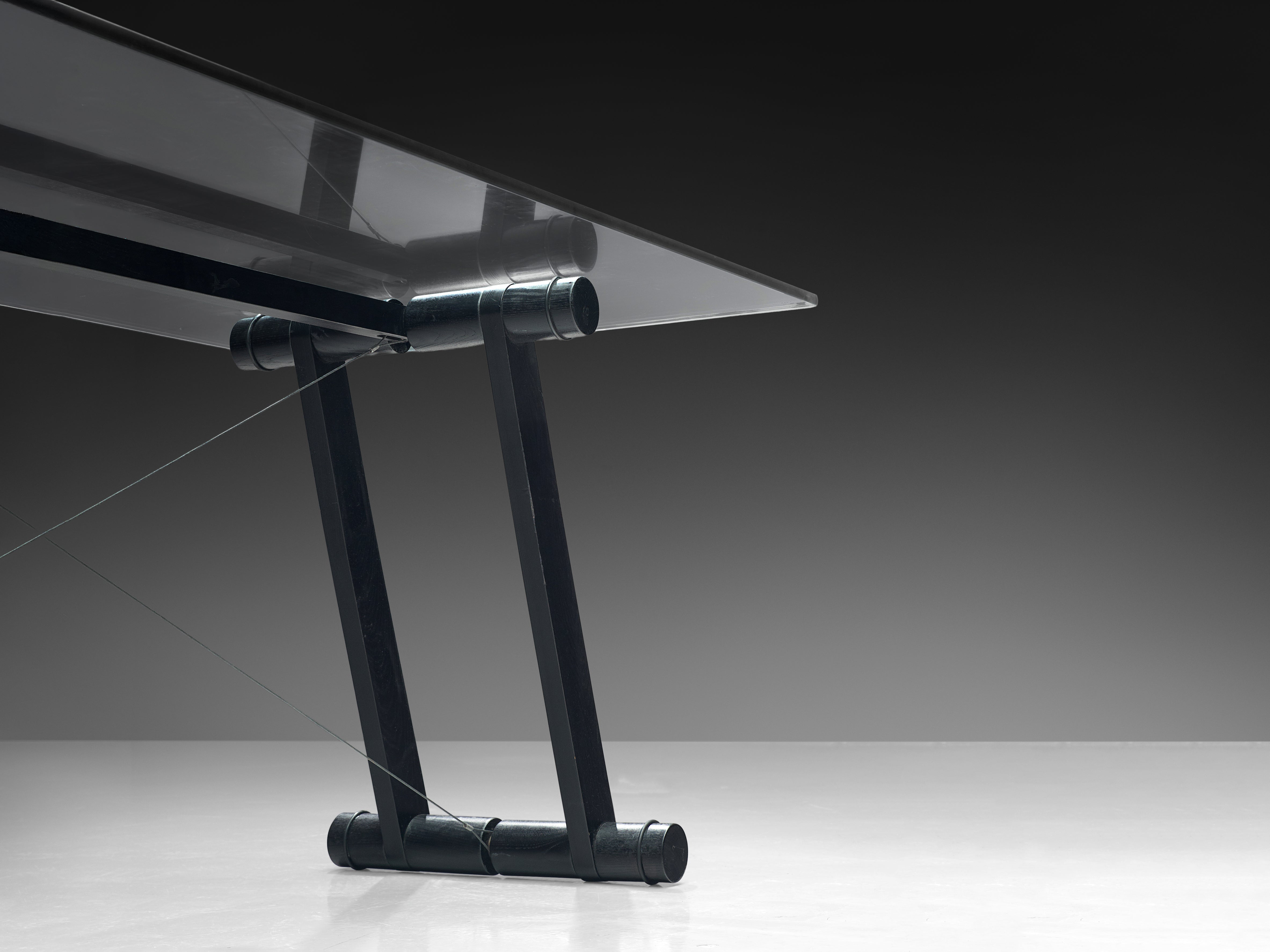 Superstudio 'Teso' Dining Table with Glass Top and Black Ash Base Tables Morentz