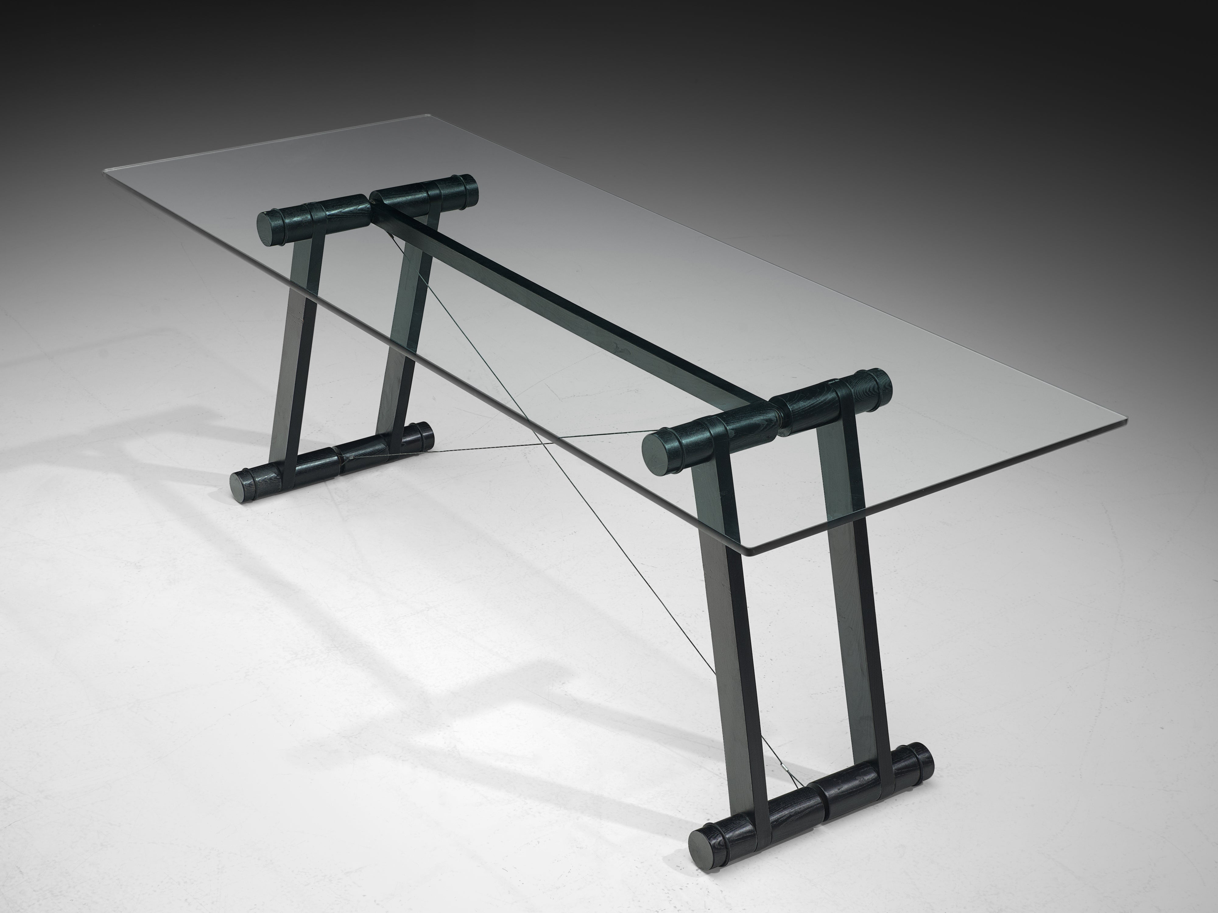 Superstudio 'Teso' Dining Table with Glass Top and Black Ash Base Tables Morentz