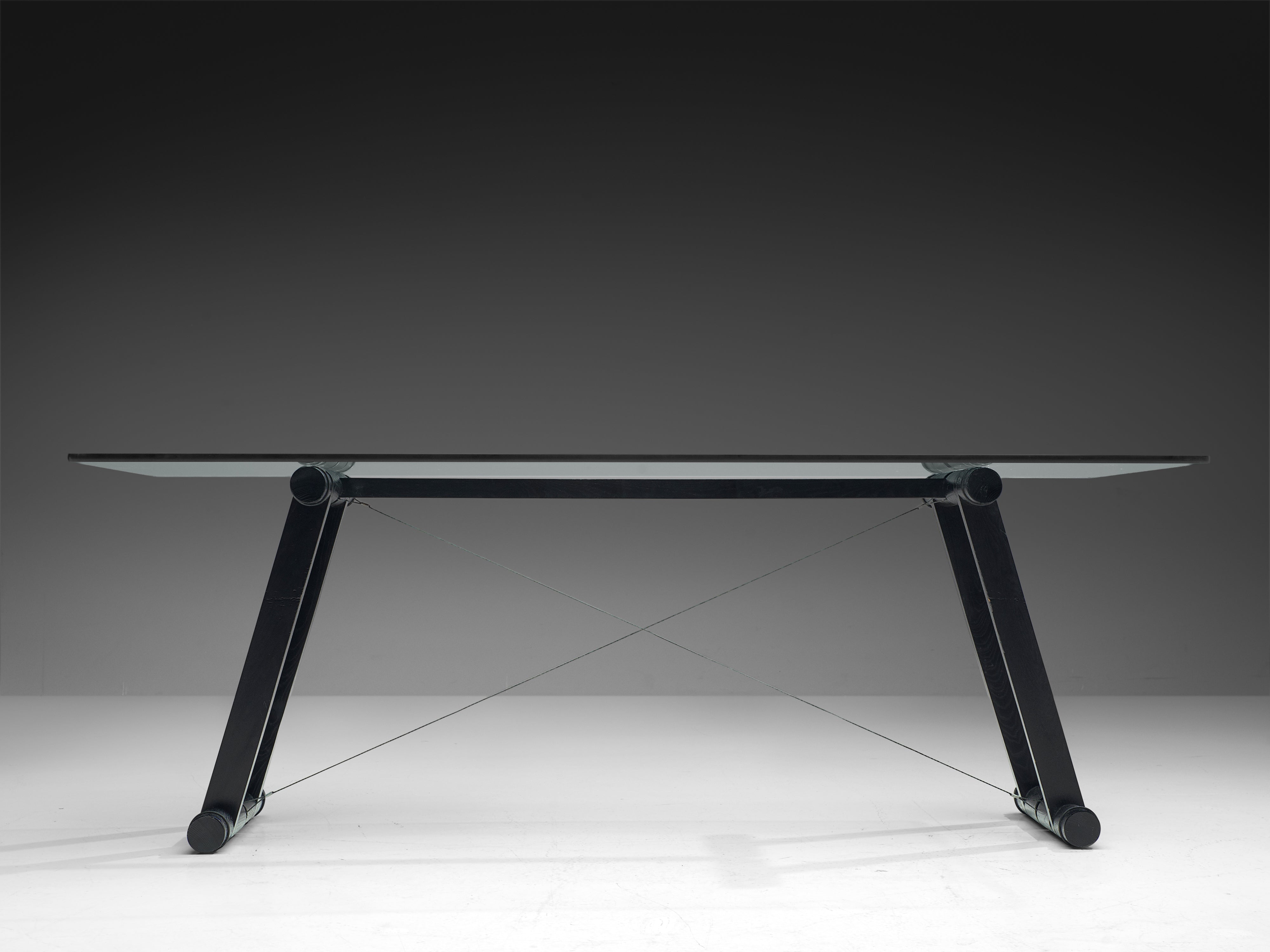 Superstudio 'Teso' Dining Table with Glass Top and Black Ash Base Tables Morentz