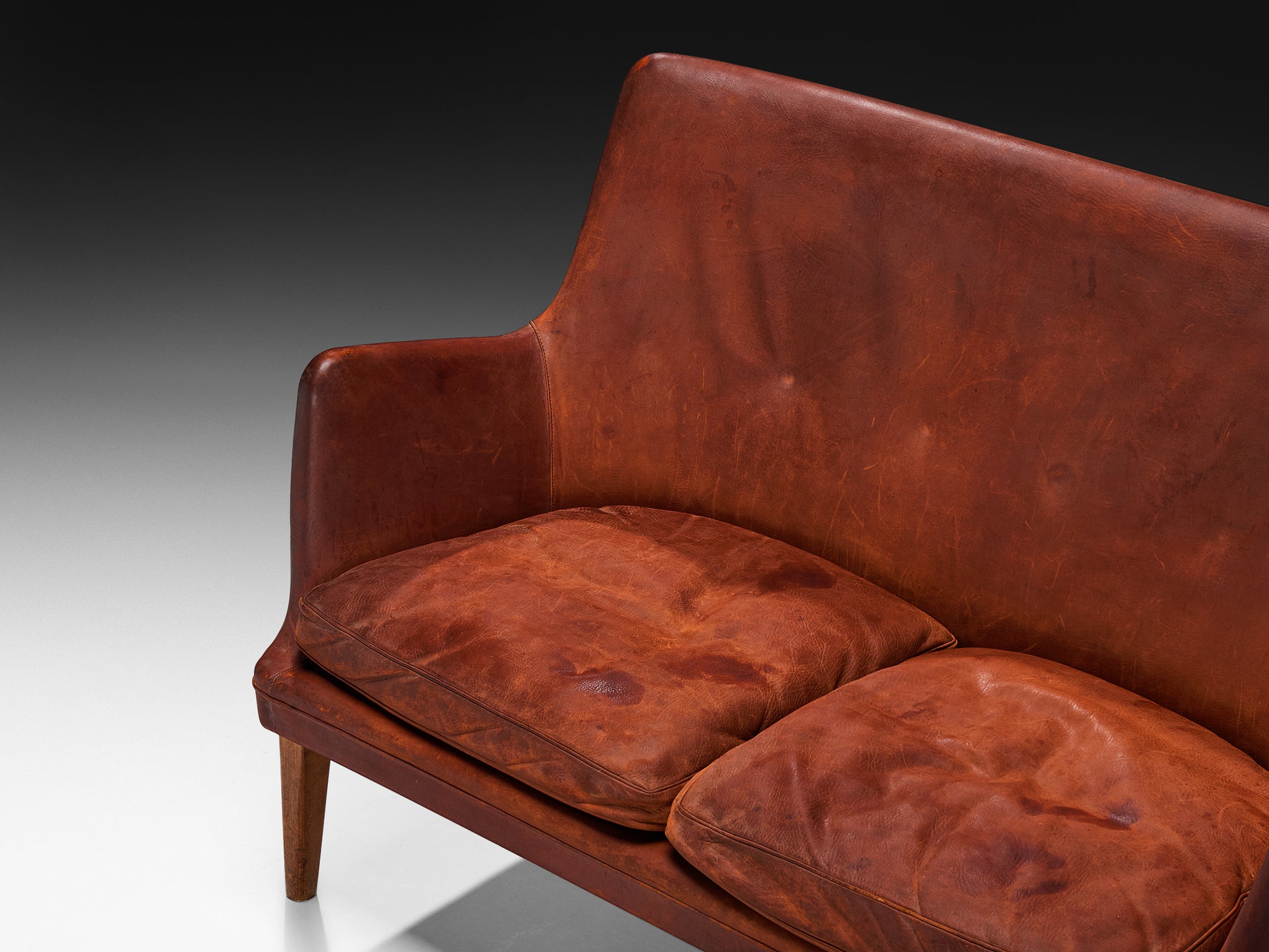 Arne Vodder Sofa in Patinated Cognac Leather Seating Morentz