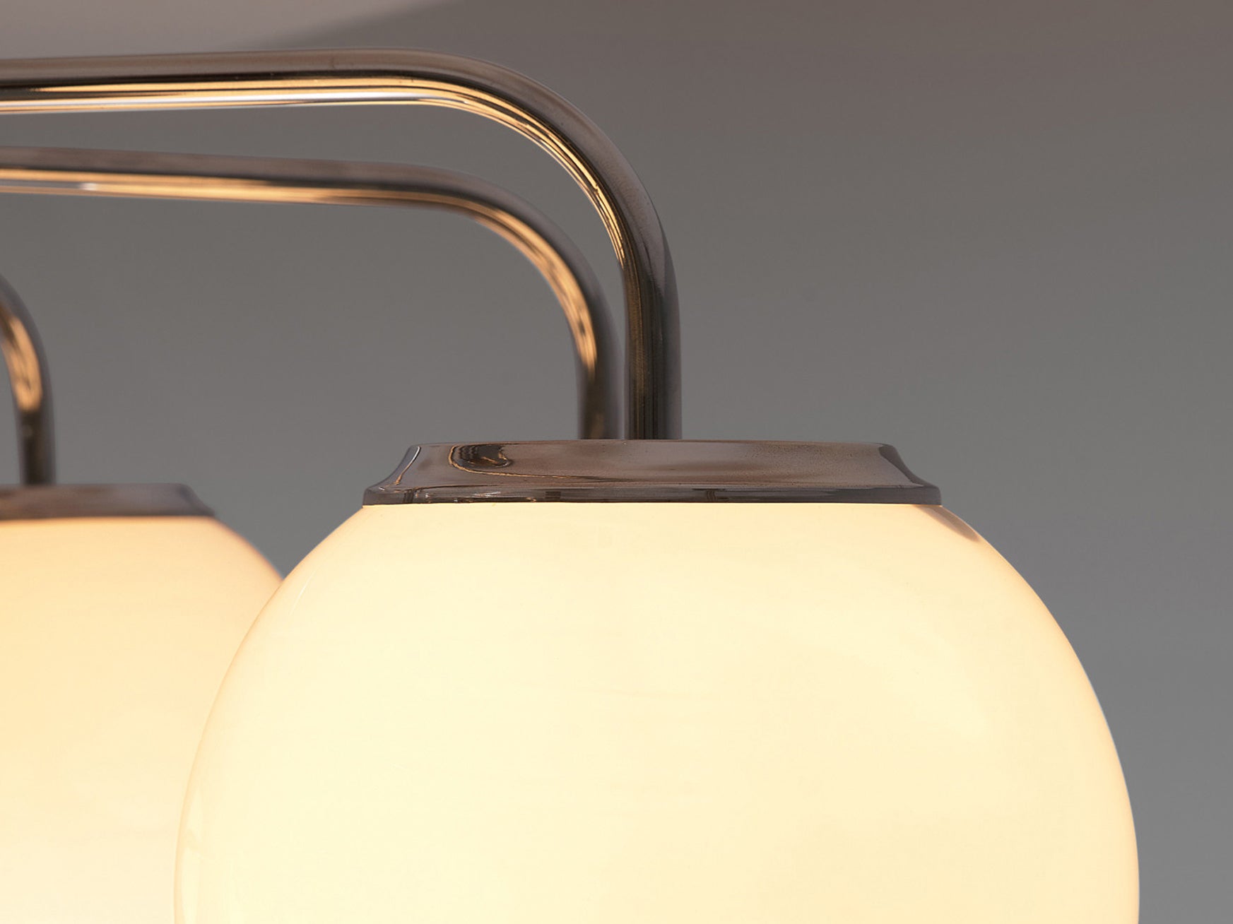 Elegant Italian Chandelier in Steel with Opaque White Glass Spheres Lighting Morentz