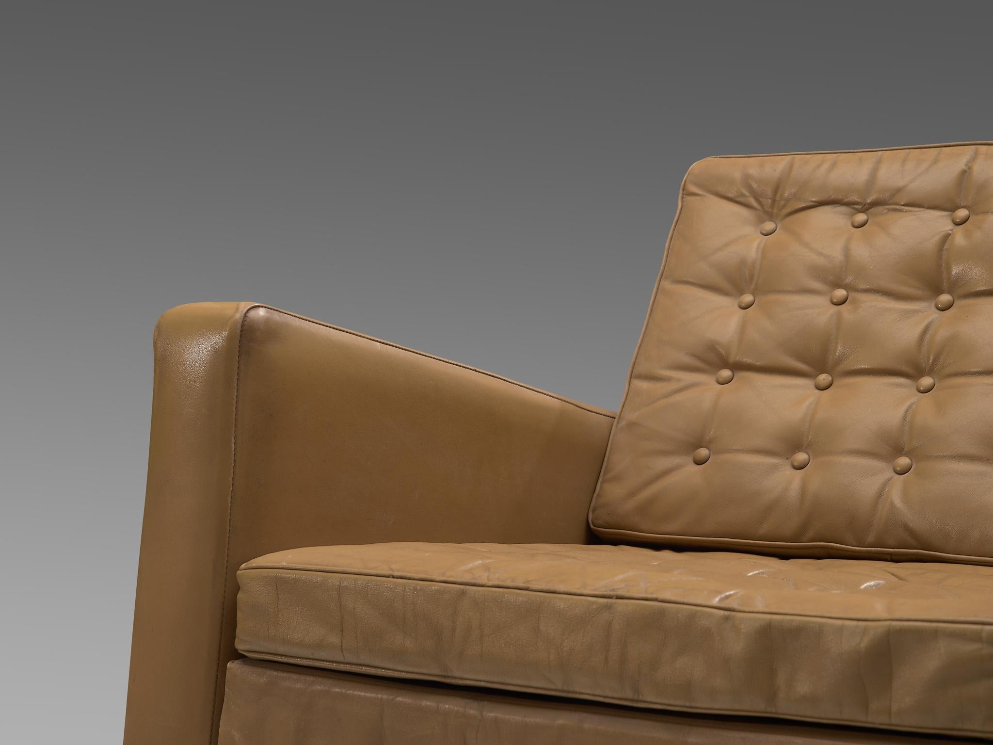 Roland Ranier Easy Chair in Beige Leather and Metal seating Morentz