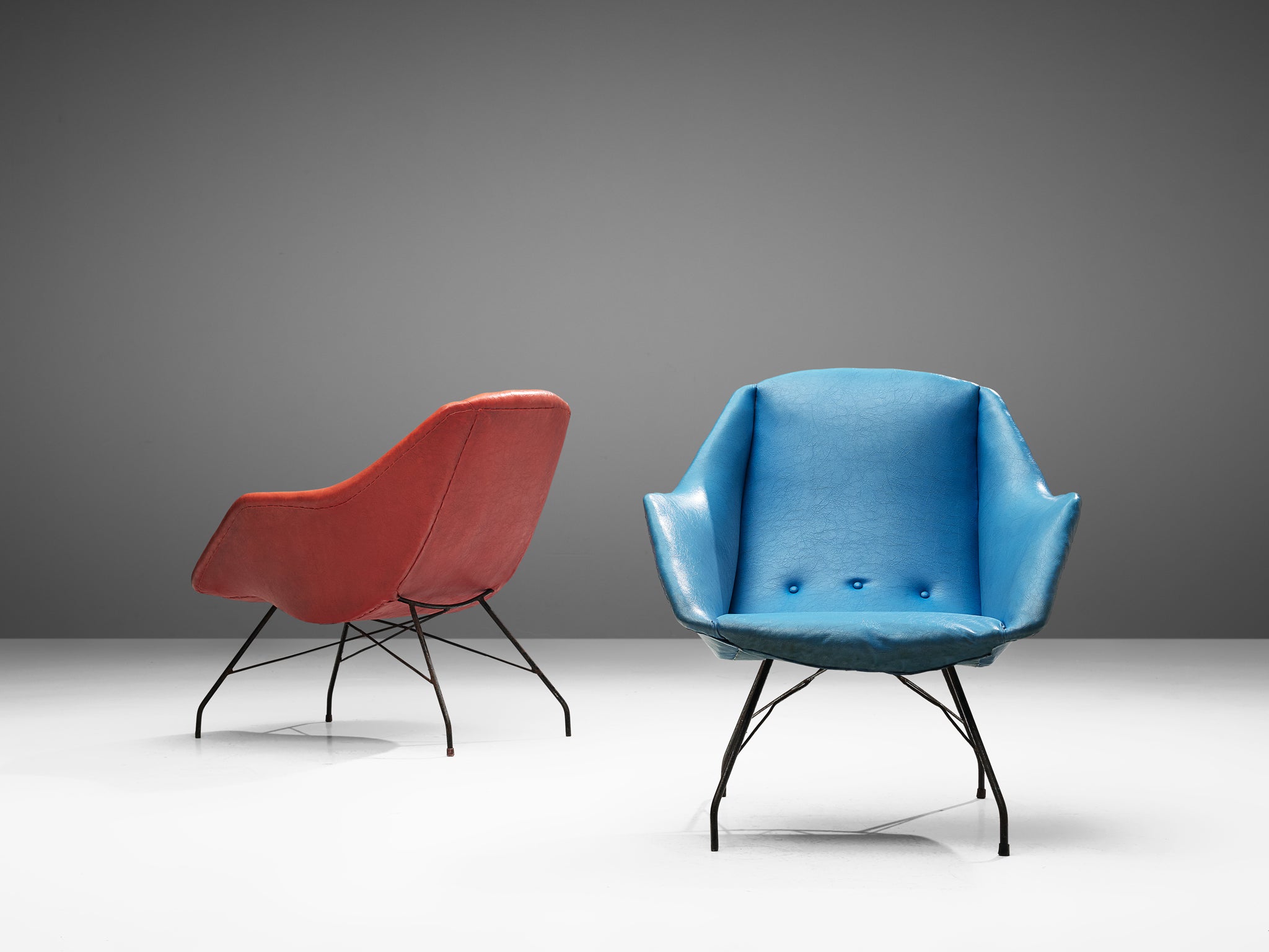 Carlo Hauner and Martin Eisler Lounge Chairs in Blue and Red Upholstery Seating Morentz